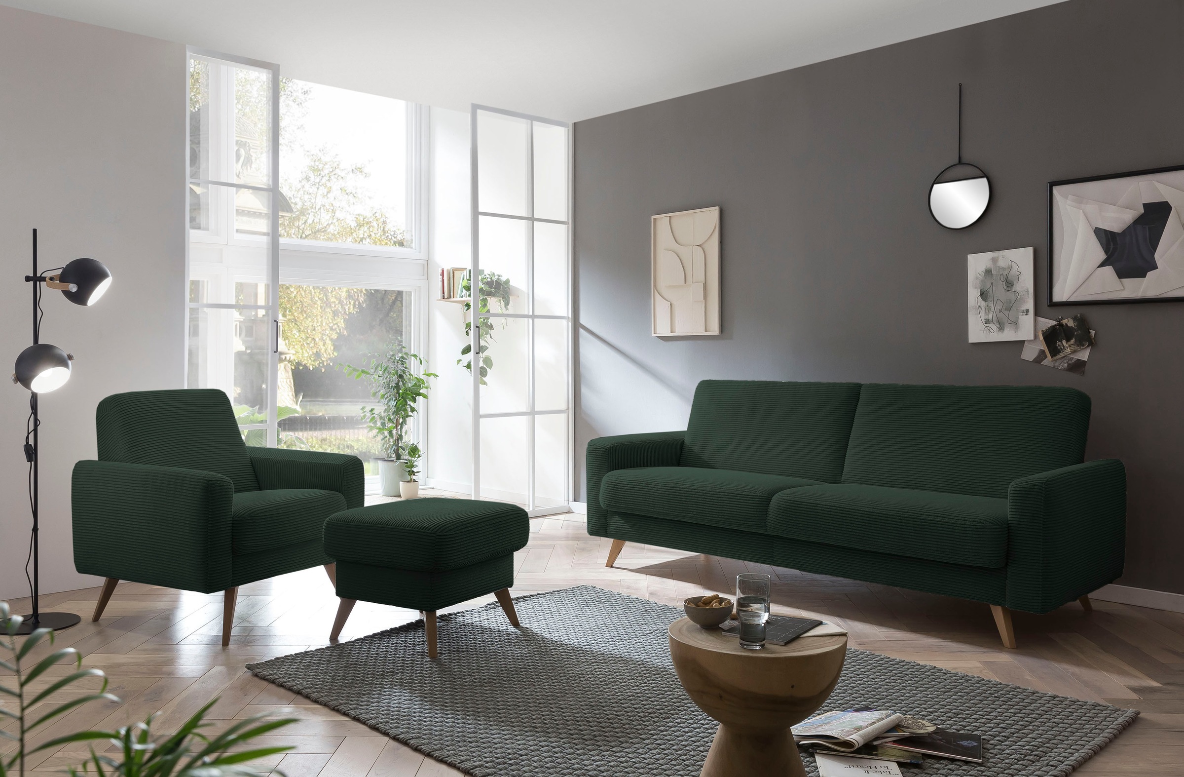 exxpo - sofa fashion 3-Sitzer »Samso, elegant und bequem, aktueller Cord Bezug, Kippcouch« hochwertige Verarbeitung, Schlafsofa inkl. Bettfunktion und Bettkasten