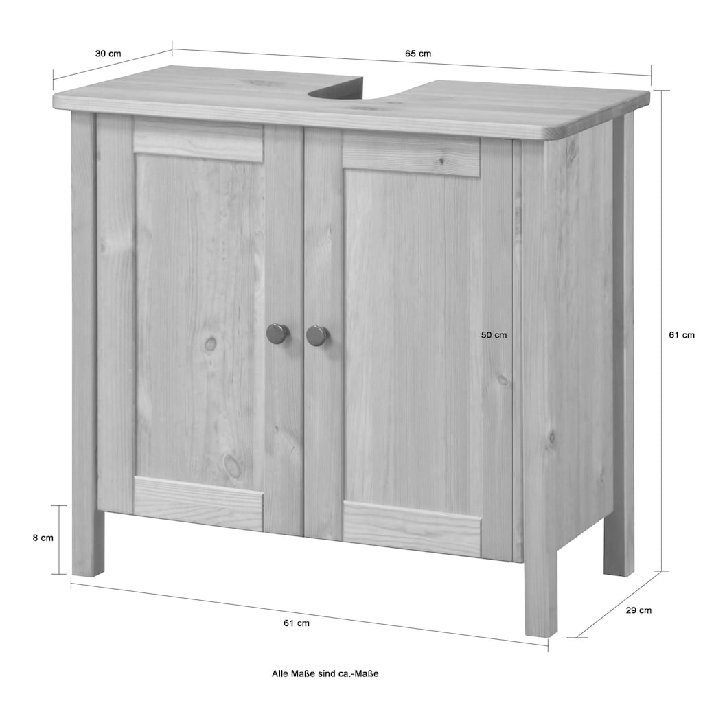 welltime Waschbeckenunterschrank »Sylt«, Badmöbel im Landhaus-Stil, Breite 64 cm, aus Massivholz