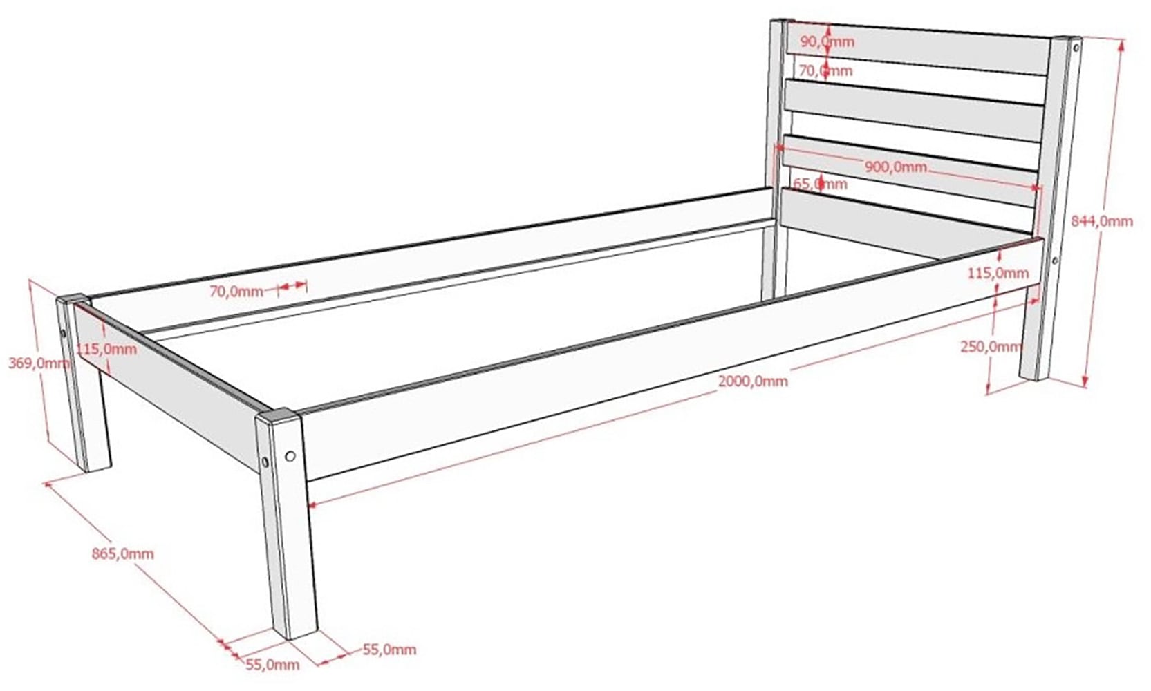 Vipack Massivholzbett »Pino, universell einsetzbar, gradliniges Design, Made in Europe« B/H/Tca. 211x84,4x 97,5cm, Liegefläche 90/200 cm, mit 1 Bettschublade,  inkl. Rolllattenrost, Kiefer massiv, in Natur oder Weiß lackiert