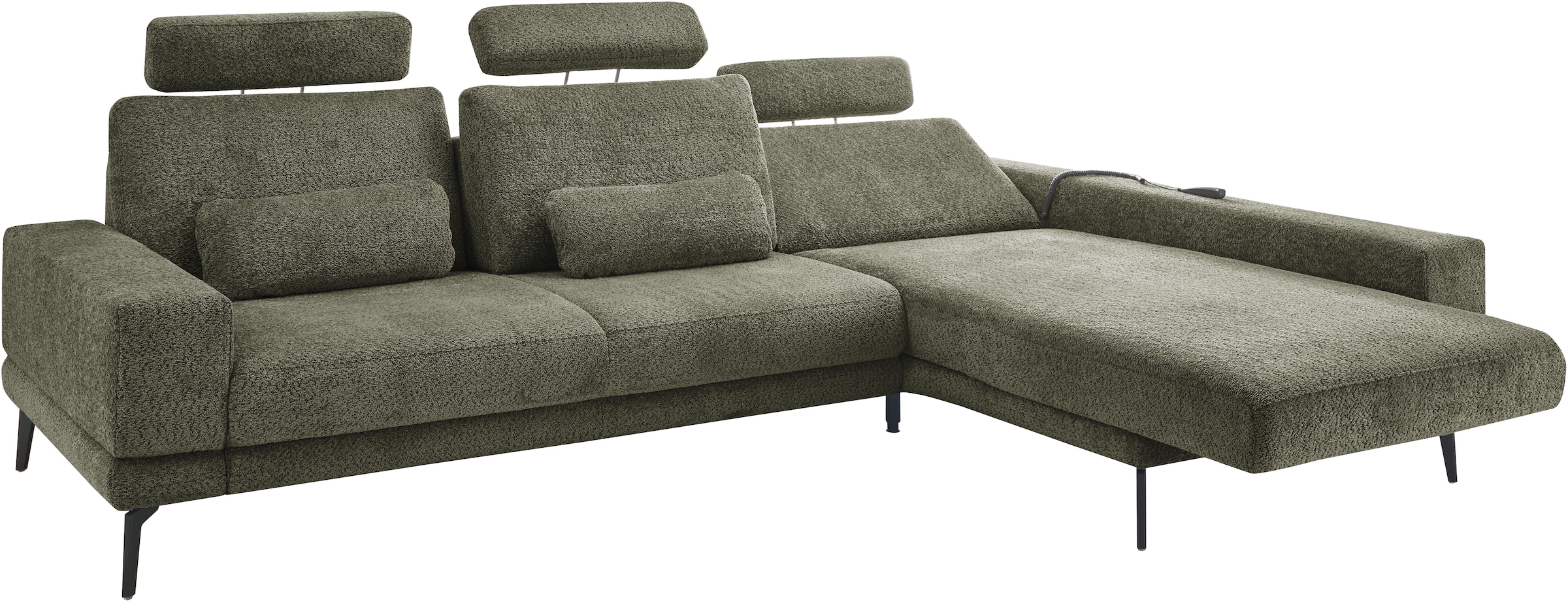 set one by Musterring Ecksofa »SO 3600, inkl motor. Sitztiefenverstellung, Kopfstützen, Nierenkissen«, Sitzhöhe 44 cm, Federkern, Breite 293 x Tiefe 180 cm, Kama olive