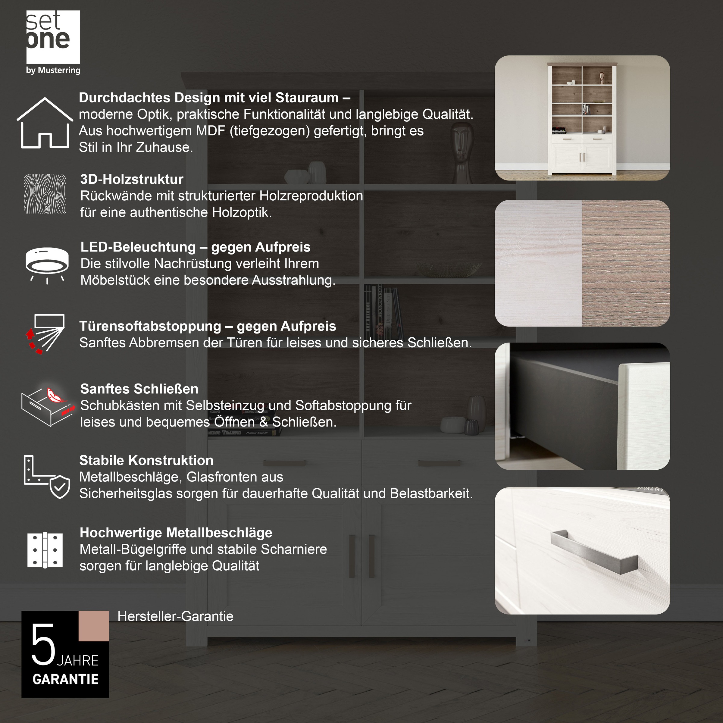 set one by Musterring Aktenregal »York«, offenes Design, wahlweise mit Beleuchtung, 3 Farben, Breite 129 cm