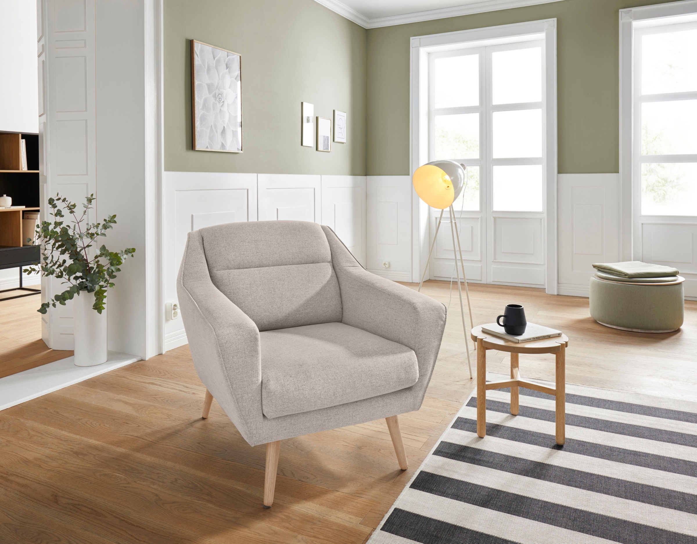 OTTO home Sessel »Bille« mit Naht im Rückenkissen und Eiche-Beinen, Design günstig online kaufen