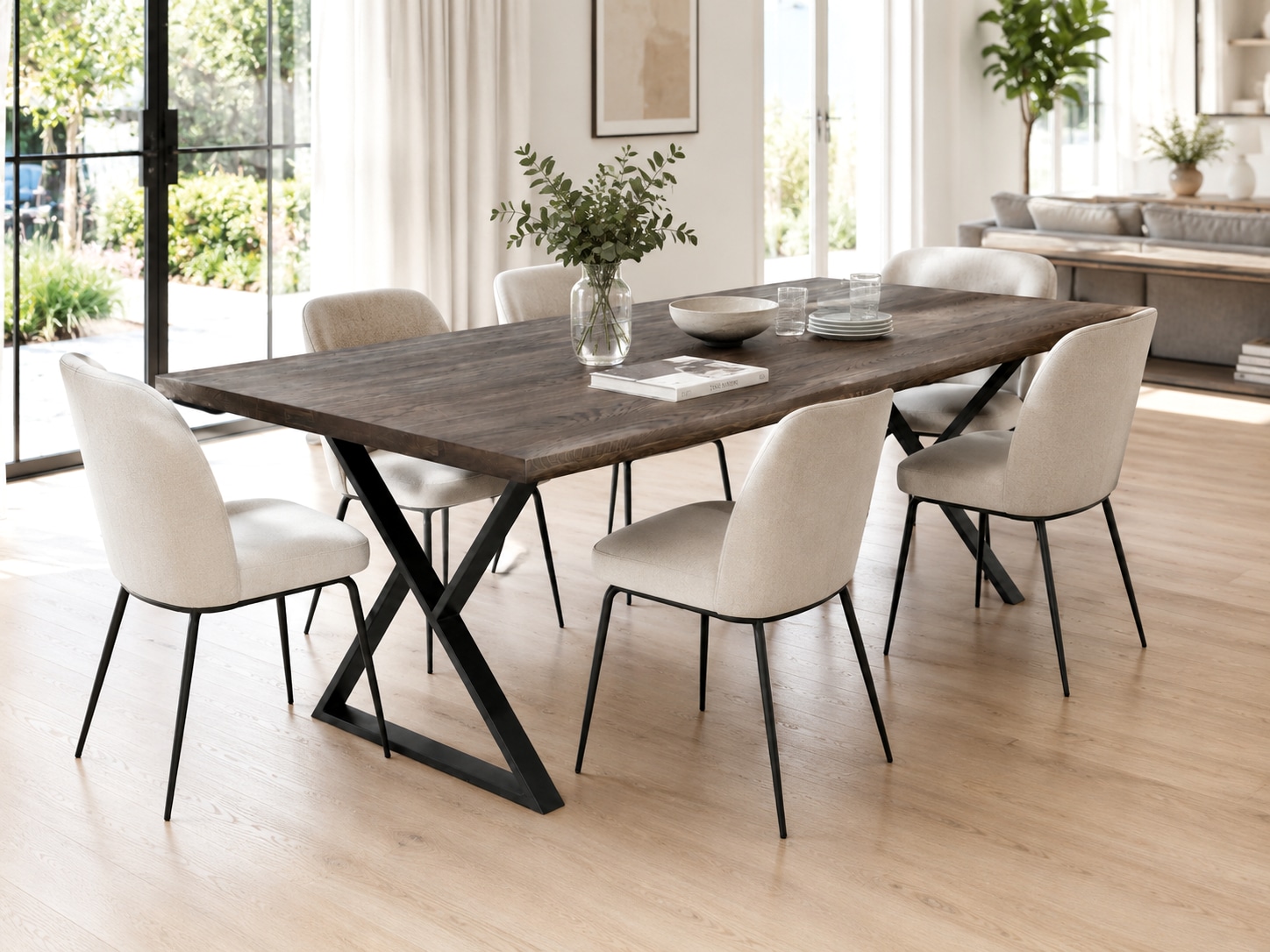 OTTO home Esstisch »»OSLO« Speisetisch, Küchentisch, Wohntisch, Esszimmertisch« Wildeiche geölt Natur/Smoke, Gerade Kante, schwarzes Metallgestell