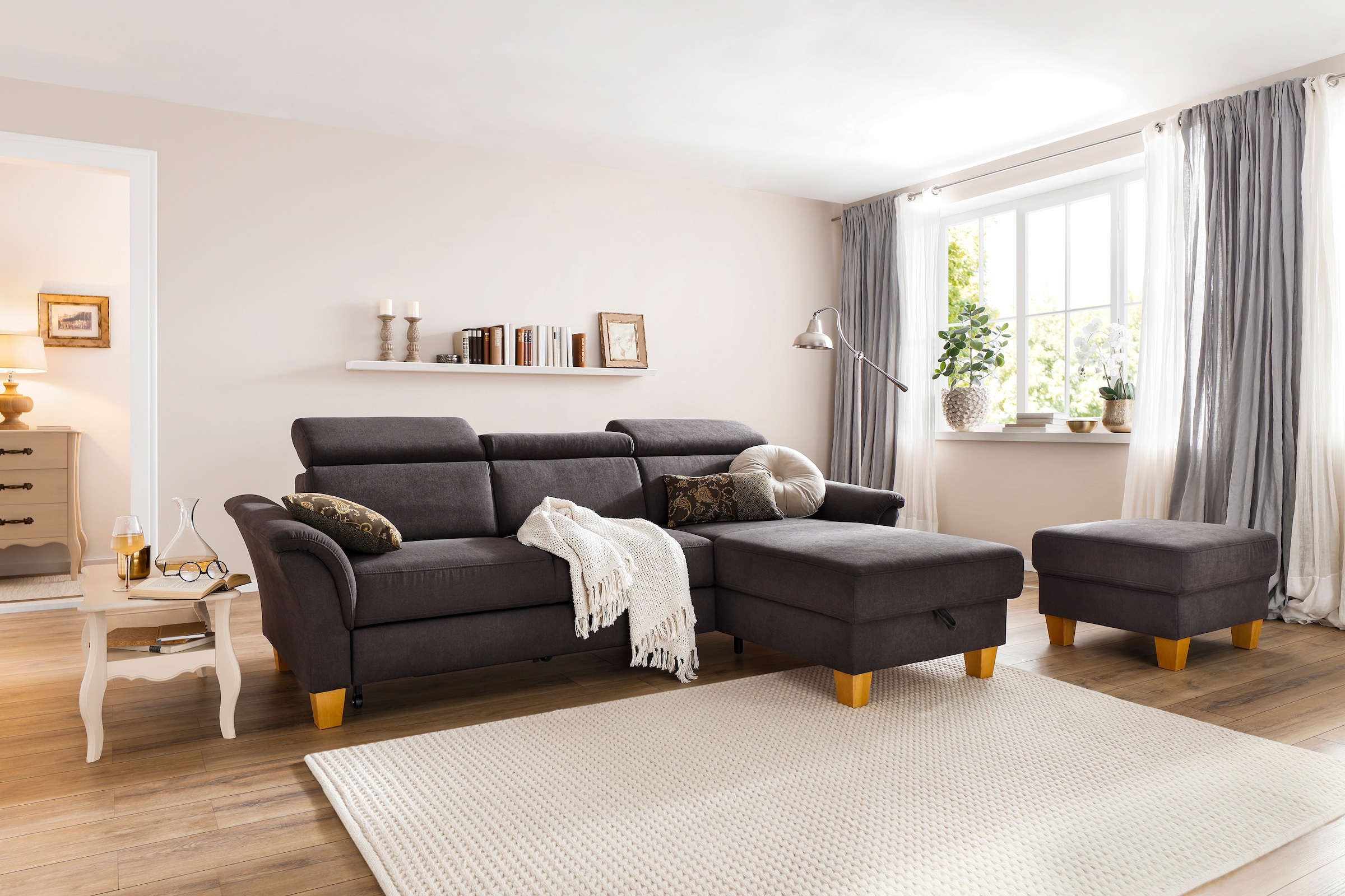Home affaire Ecksofa »Conville L-Form«, Federkern, wahlweise mit Bettfunktion und Bettkasten bzw. Stauraum