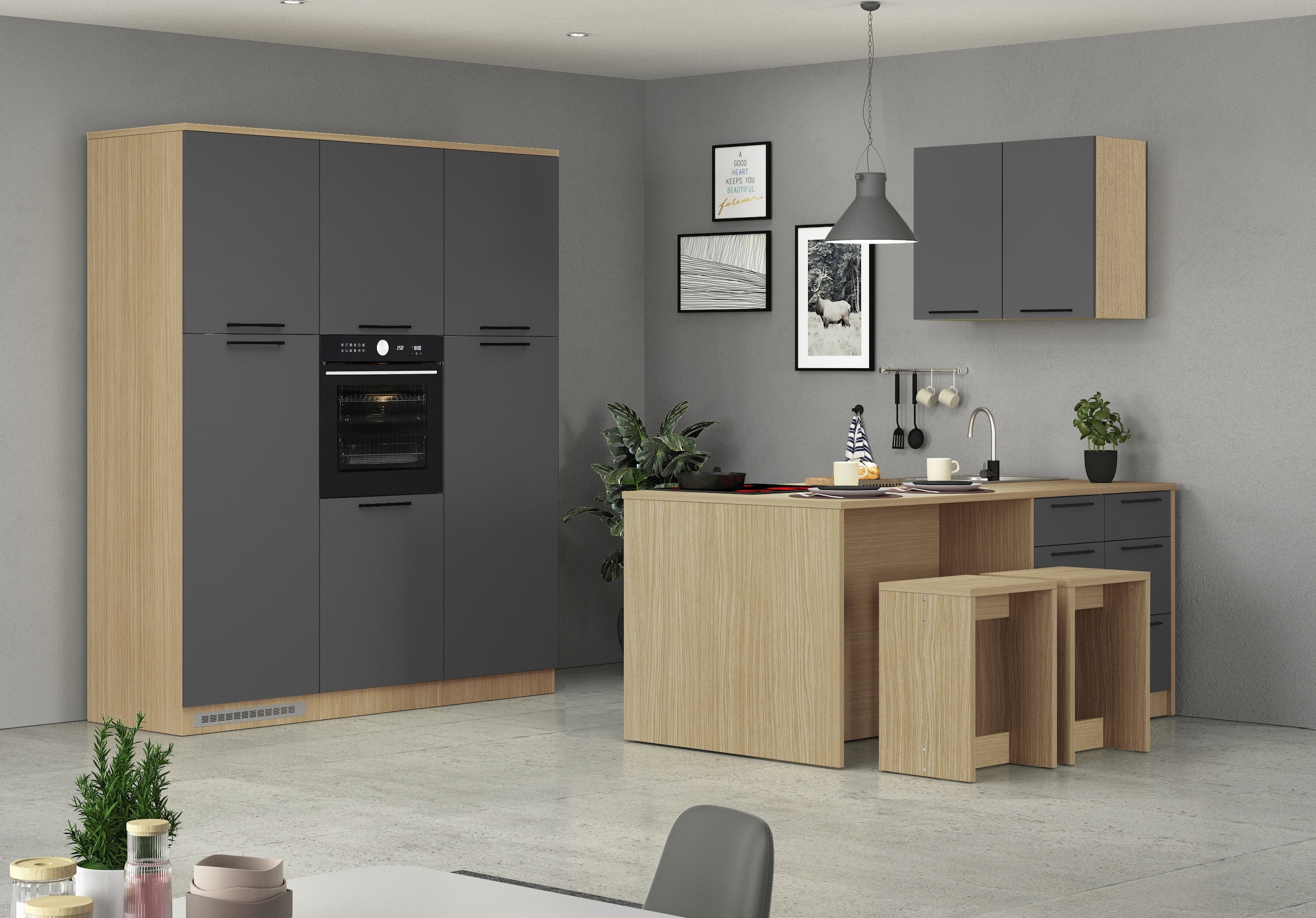 KOCHSTATION Kühlumbauschrank »Luna, Kühlschrank-Umbau, Einbauschrank für Kühlschrank, Made in Italy« B/T/H: 60×60×214,5 cm, für zwei Kühlschrankhöhen vorbereitet