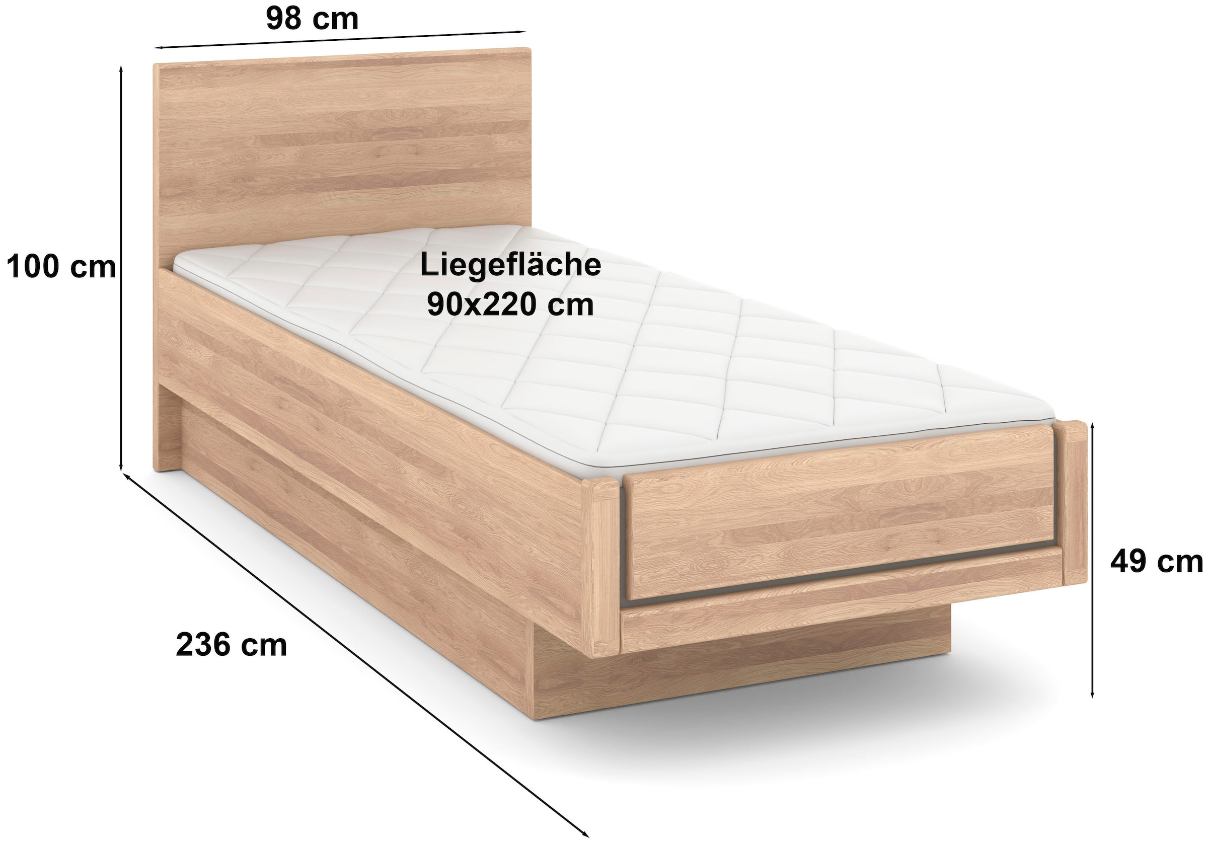 Musterring Holzbett »Sorrent, Bettgestell, Bettrahmen, teilmassiv Eiche«, (MADE IN GERMANY), Eiche teilmassiv, Liegehöhenverstellung, in schwebender Optik