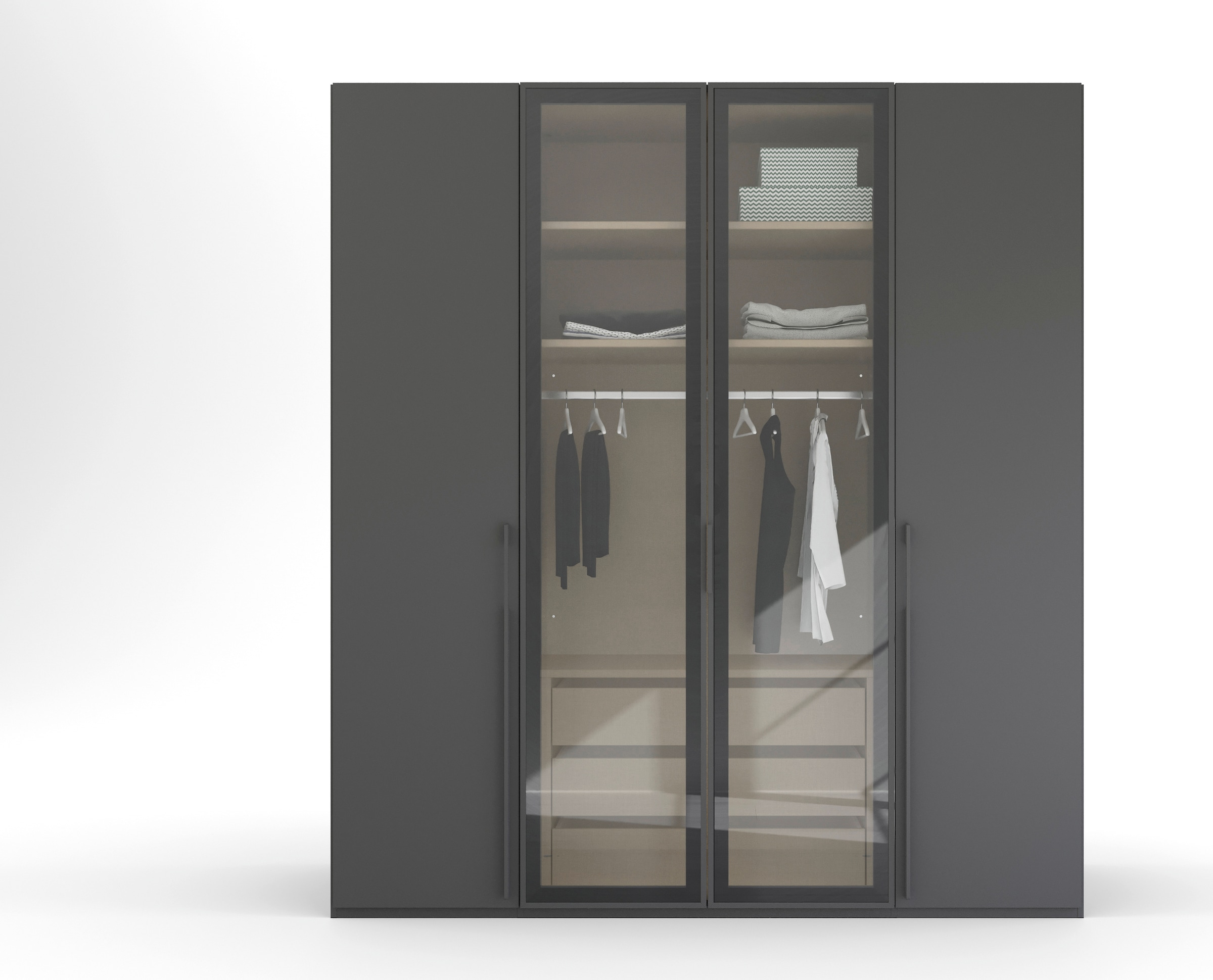rauch Drehtürenschrank »Kleiderschrank Schrank Garderobe SKAT SHINE mit hochwertigem,«, transparentem Grauglas inkl. umfangreichem Zubehör MADE IN GERMANY