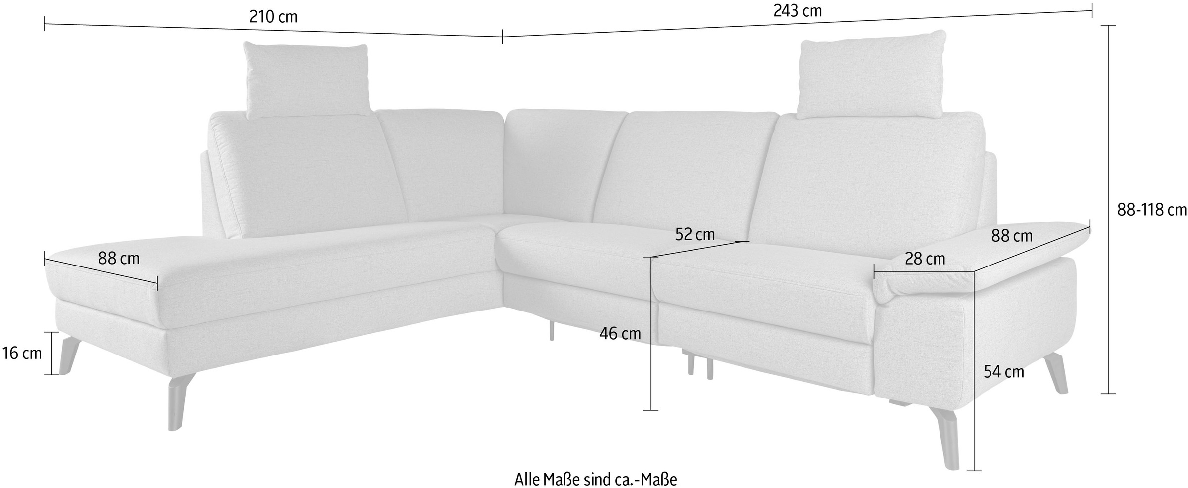 alina Ecksofa, inkl. Kopfstützen, wahlweise mit Relaxfunktion, Breite: 243 cm