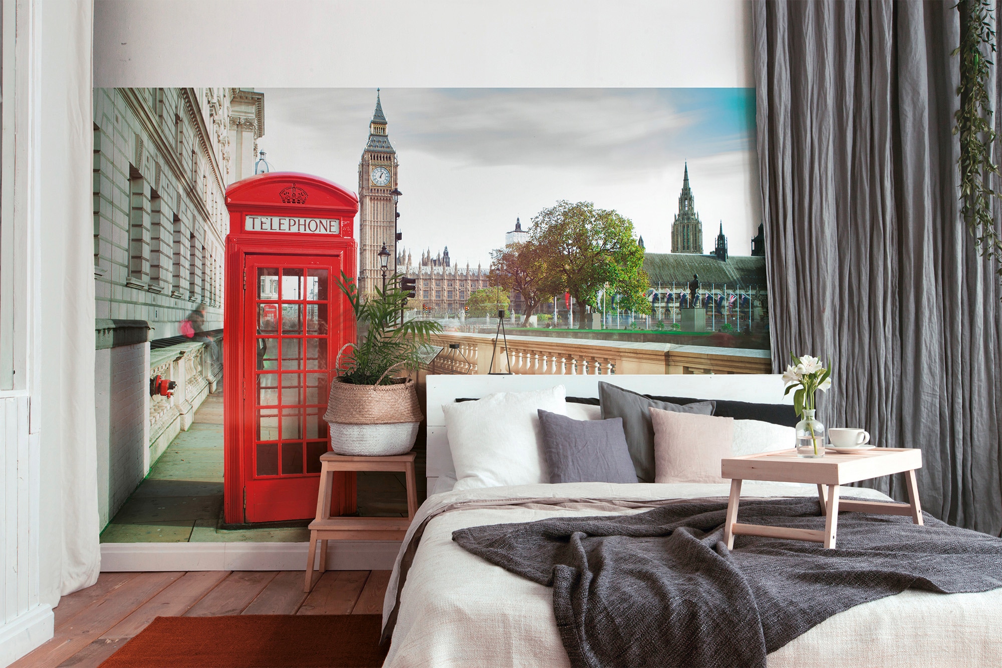 Fototapete London Telefonzelle Rot Braun Grün 3,50 m x 2,55 m FSC® günstig online kaufen