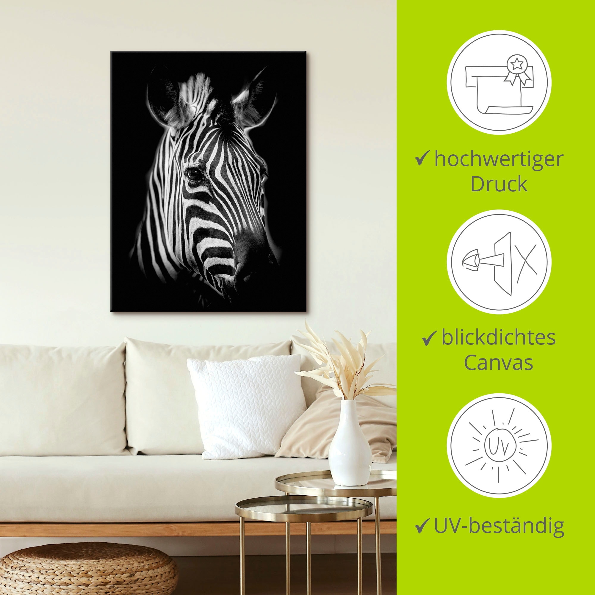 Artland Wandbild »Zebra«, Zebra Bilder, (1 St.), als Alubild, Outdoorbild, Leinwandbild, Poster, Wandaufkleber
