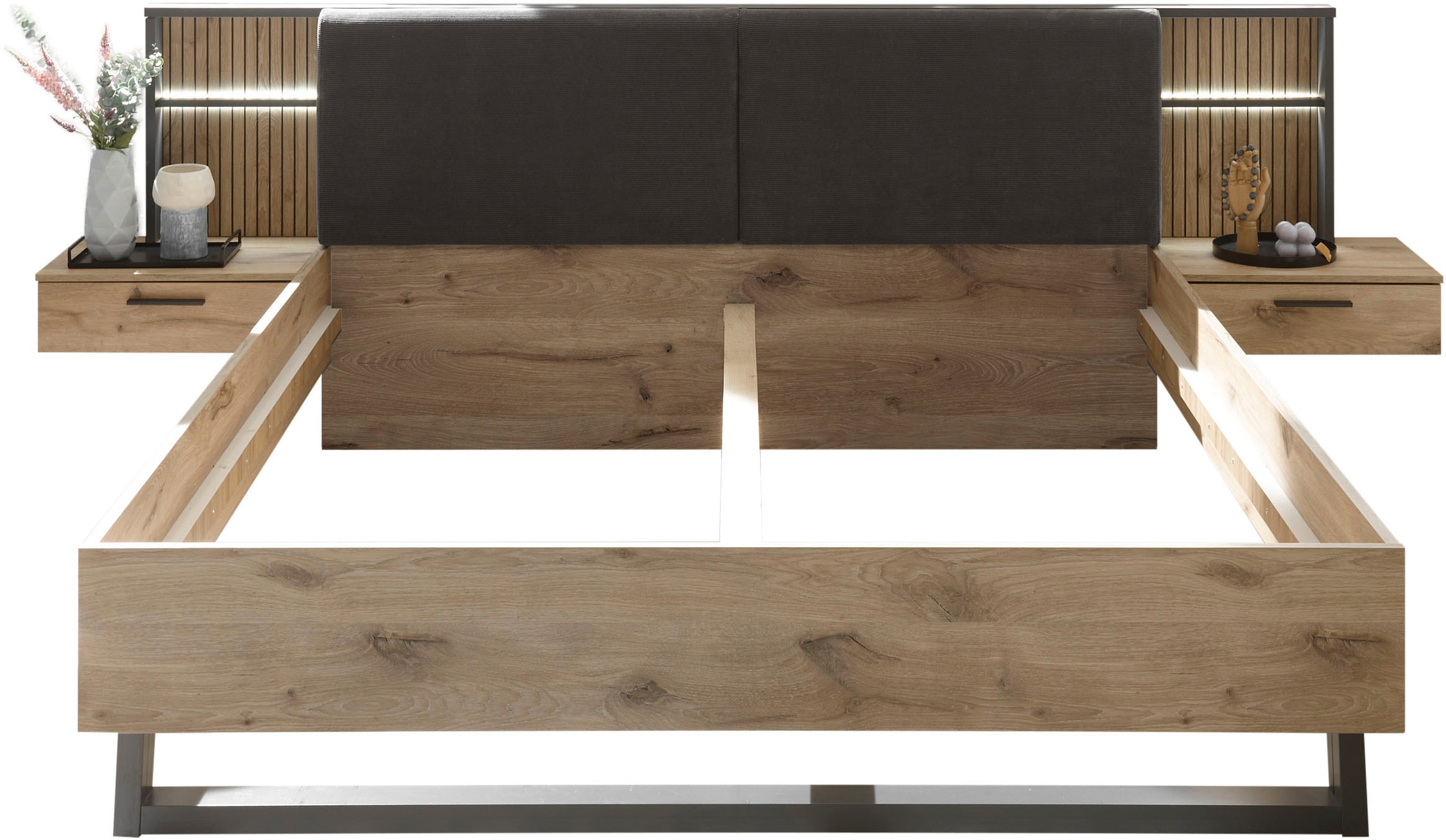 Schlafkontor Bettanlage »Daria Bett mit gepolstertem Kopfteil« inklusive Paneel mit Beleuchtung