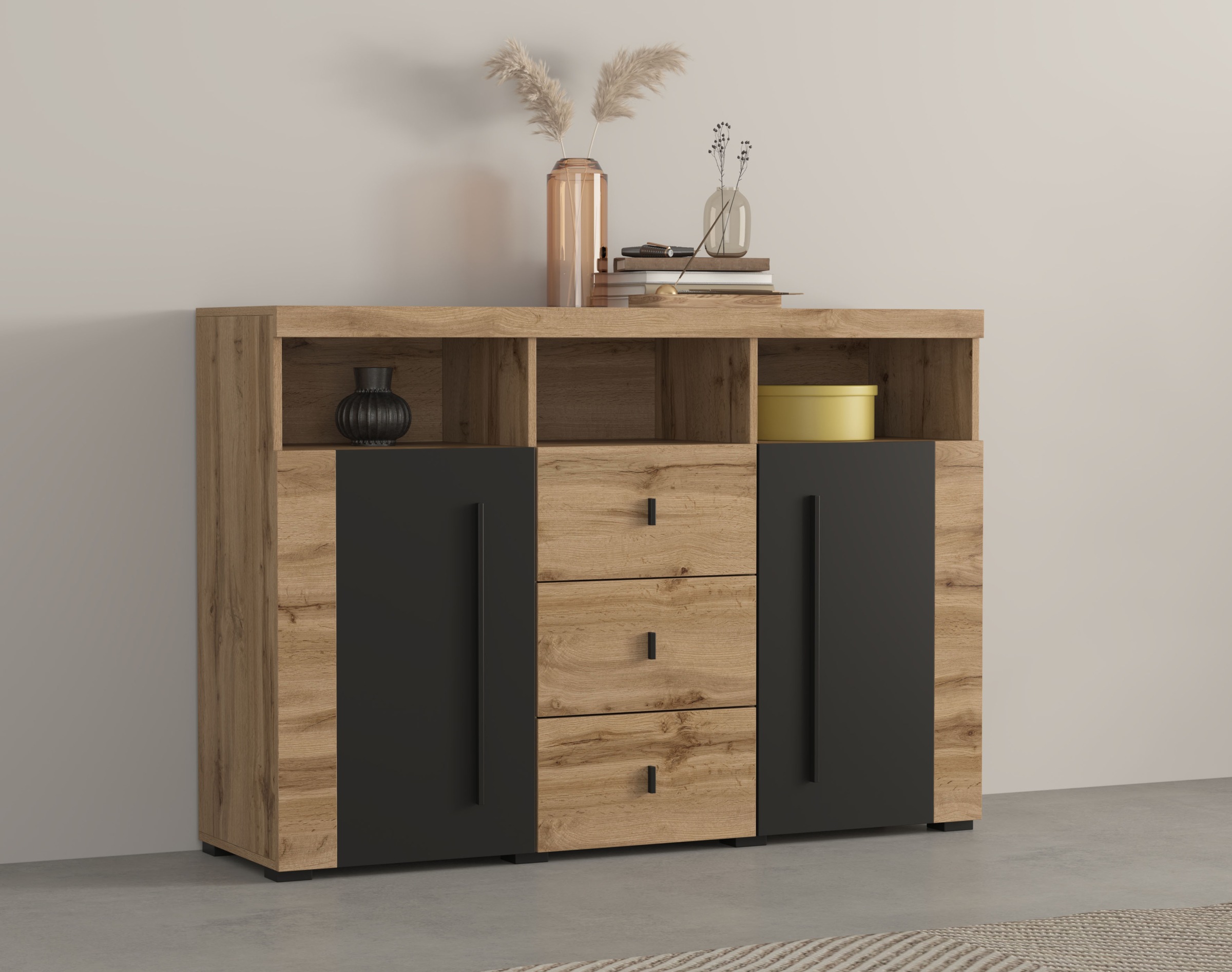 INOSIGN Sideboard »Roger,Breite 132cm, stilvolle Schrank, 2 Holztüren 3 Sch günstig online kaufen
