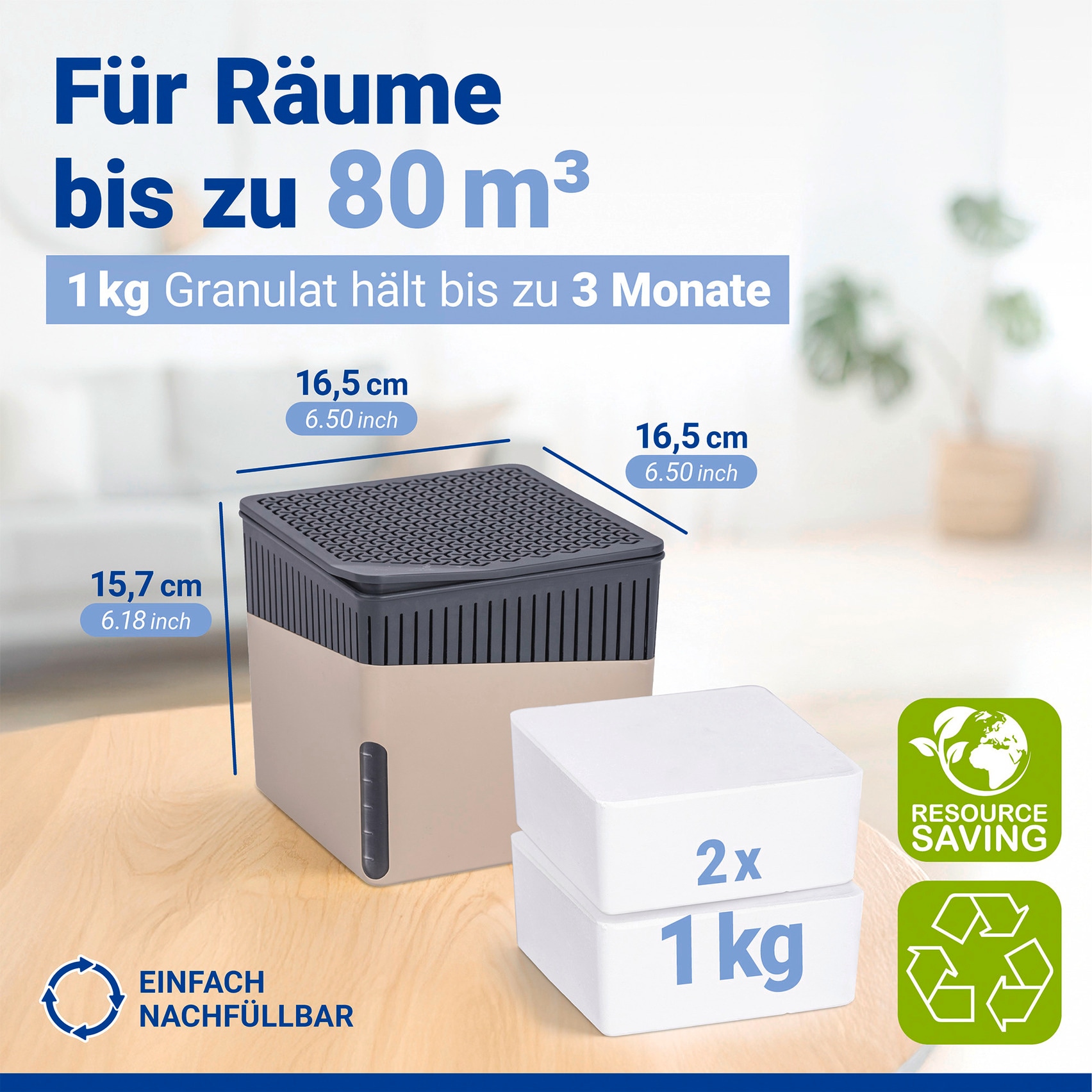 WENKO Luftentfeuchter »Modell Cube« für 80 m³ Räume Tank 1,6 l mit 2 x 1000 g Entfeuchter-Blöcken, für Räume bis 80 m³