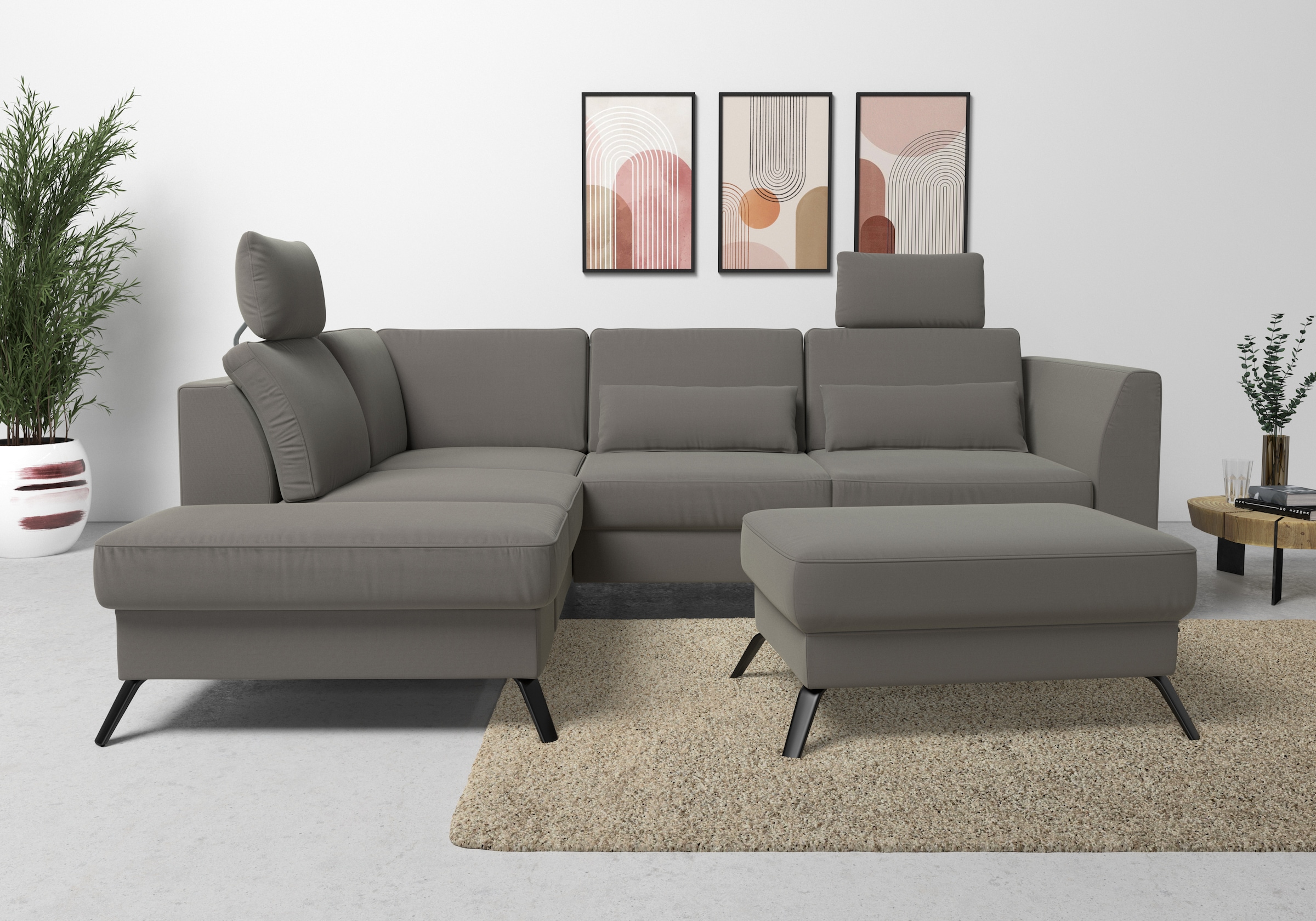 sit&more Ecksofa »Olsen L-Form«, inklusive Sitztiefenverstellung, wahlweise mit Bettfunktion, 15cm hoch