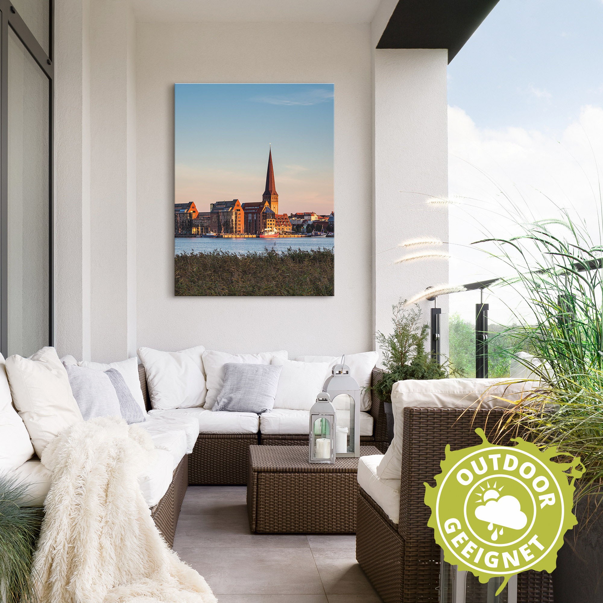 Artland Alu-Dibond-Druck »Blick über Warnow, Hansestadt Rostock«, Rostock, (1 St.), für Innen- und Außenbereich geeignet, Outdoorbild