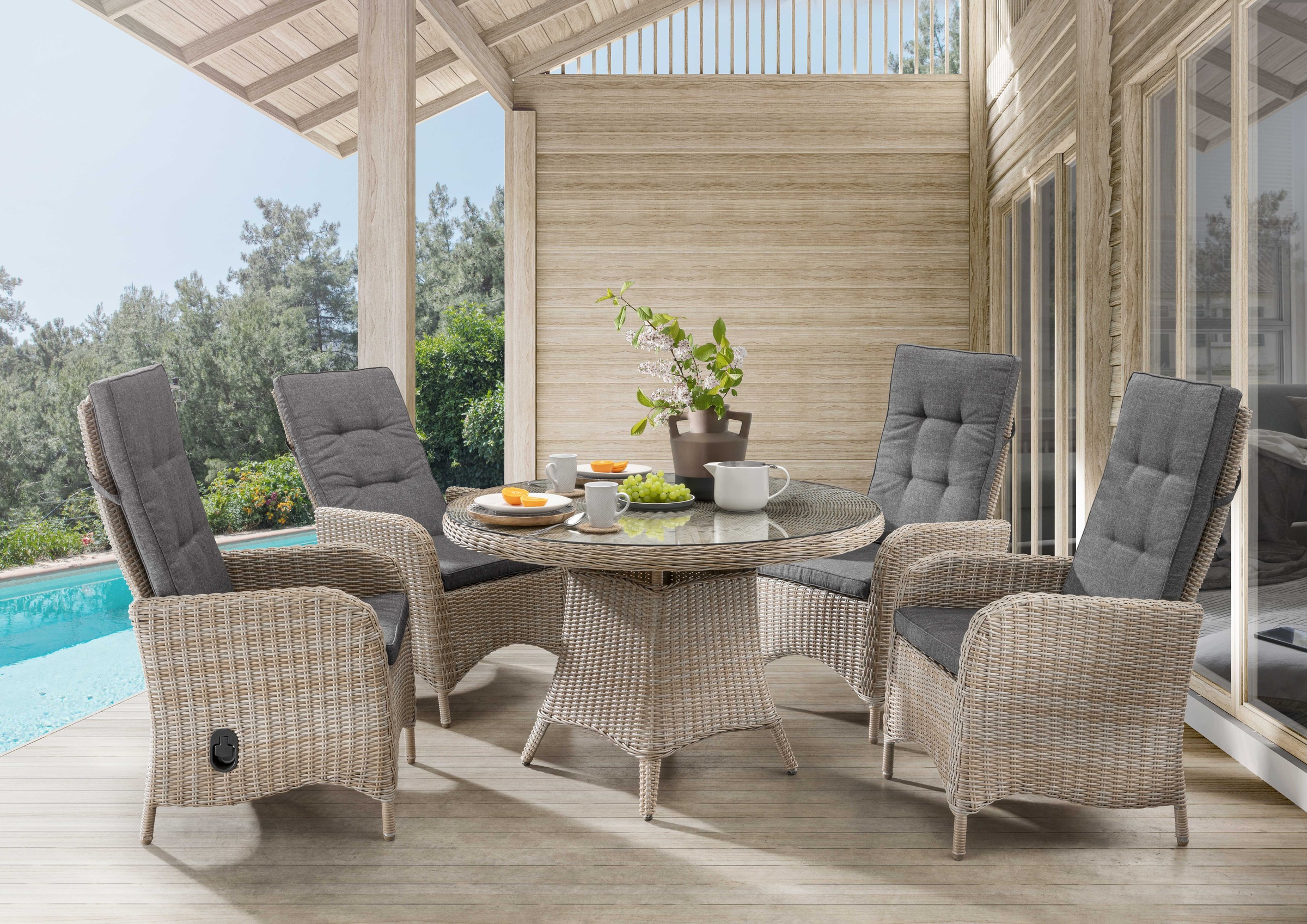 Destiny Garten-Essgruppe »PALMA LUNA« Set, 1 Tisch Ø, 4 Hochlehner, verstel günstig online kaufen