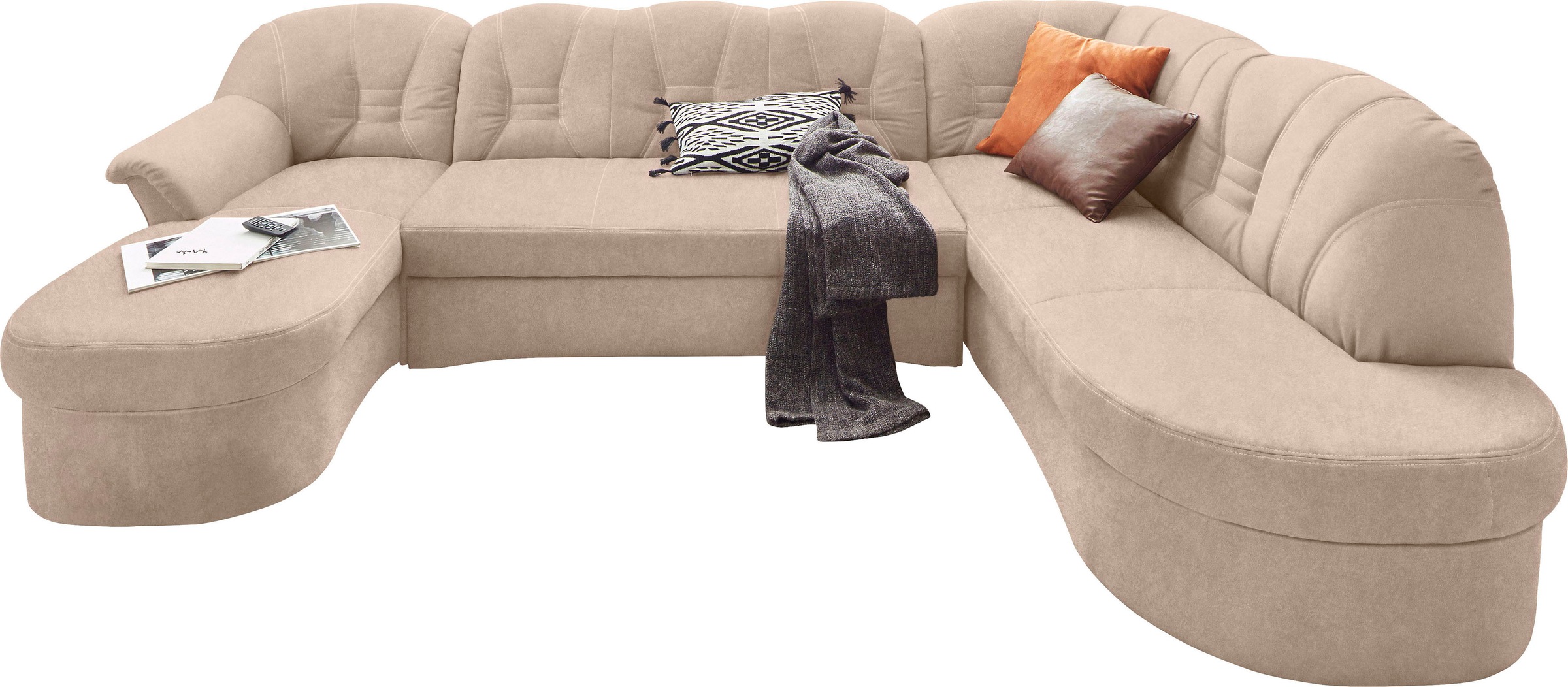DOMO collection Wohnlandschaft »ELVA 293x180x84 cm, elegante Rückensteppung, U-Form« whlw. mit Bettfunktion und Federkern