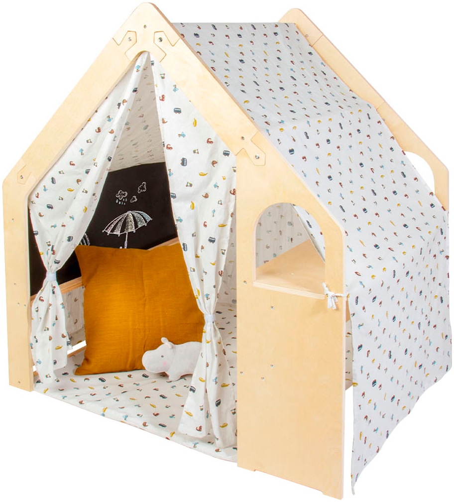 Pinolino® Spielhaus »Thilda, inkl. Stoffdach Dessin "Kleine Flitzer", 3-tlg.«, (Set, 3 tlg.)