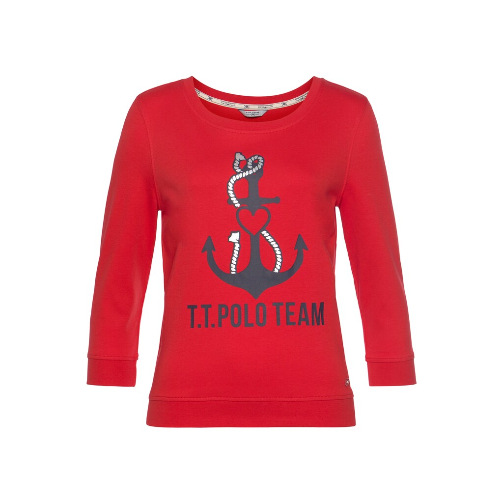 TOM TAILOR Polo Team Sweatshirt, mit 3/4 Arm und maritimen Frontdruck