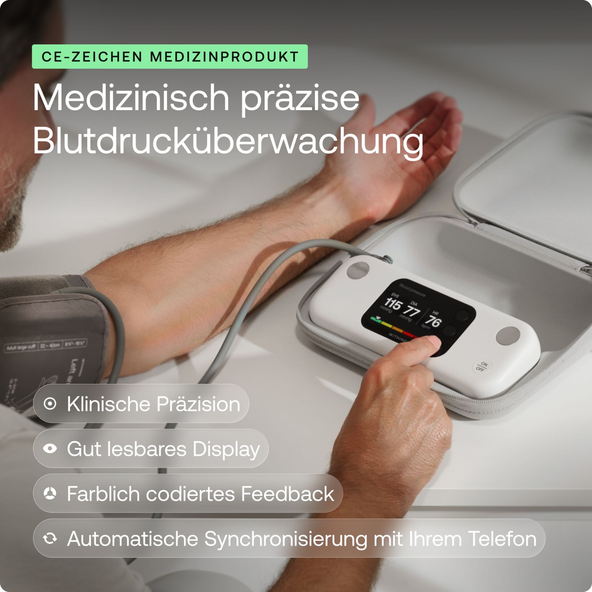 Withings Blutdruckmessgerät »BPM Vision mit EKG, WLAN & Farbdisplay« Automatische Messung, Speicher für mehrere Nutzer, App-Integration