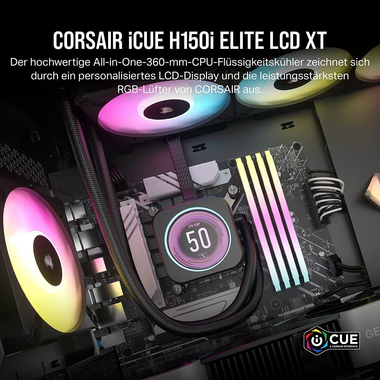 Corsair CPU Kühler »iCUE H150i ELITE LCD XT Liquid CPU Cooler«, (1 St.), RGB Beleuchtung, iCUE