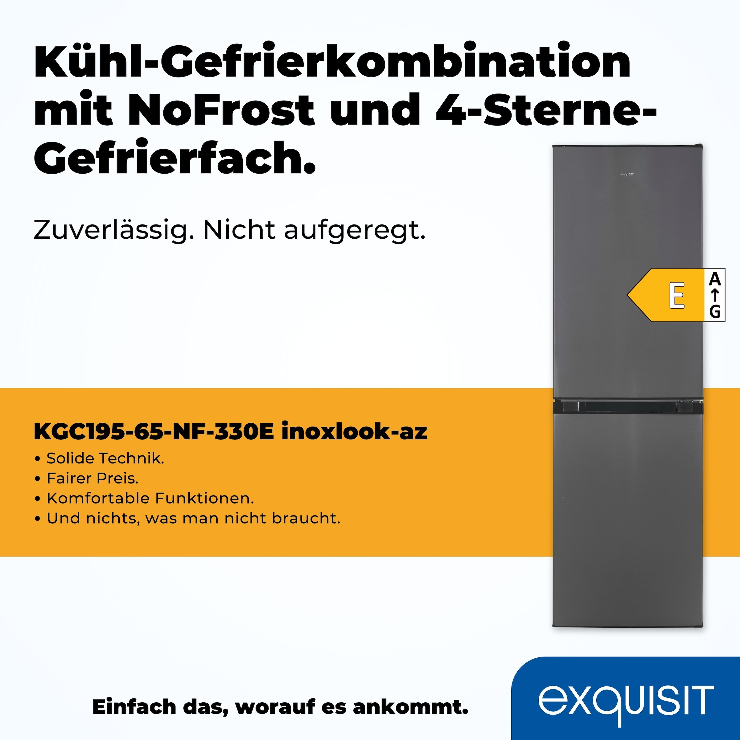 exquisit Kühl-/Gefrierkombination »KGC195-65-NF-330E inoxlook-az«, 4-Sternefach
