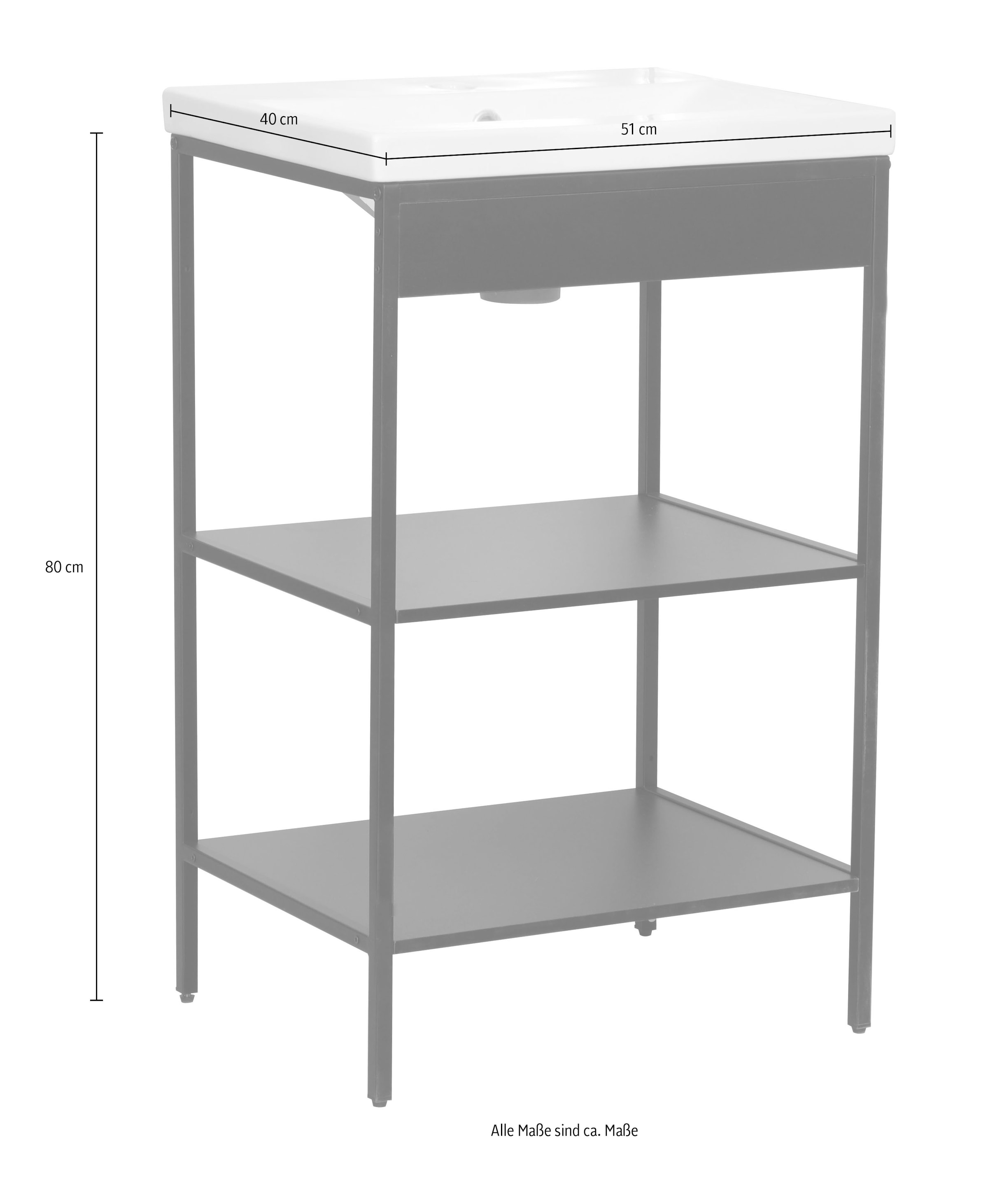 INOSIGN Waschbeckenunterschrank »Lodi«, (1 St.), Badezimmerregal mit 2 offenen Fächern - (B/T/H) 51/40/80 cm