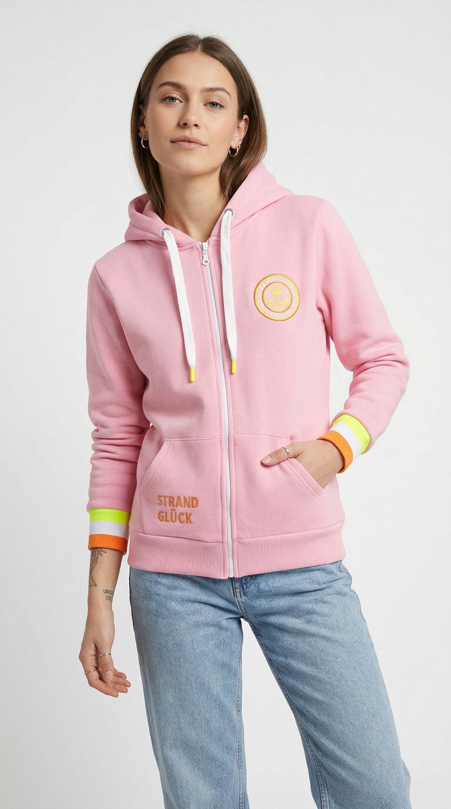 Zwillingsherz Kapuzensweatjacke Regular-Fit, Kapuze, Langarm, Reißverschluss, Neon-Details