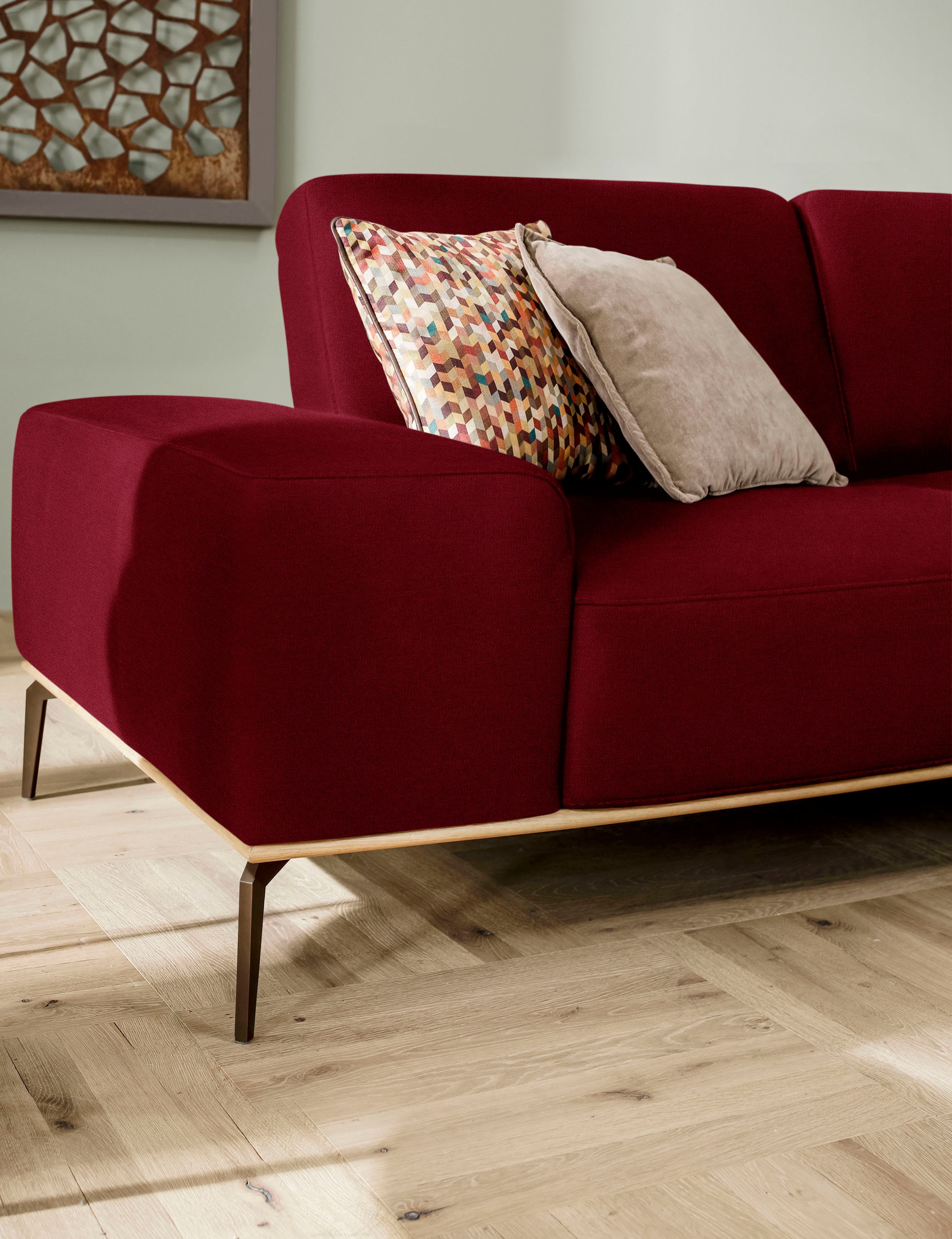 W.SCHILLIG Ecksofa »run, Designsofa mit tollem Sitzkomfort, bequem, L-Form«, mit Holzsockel, Füße in Bronze pulverbeschichtet, Breite 319 cm