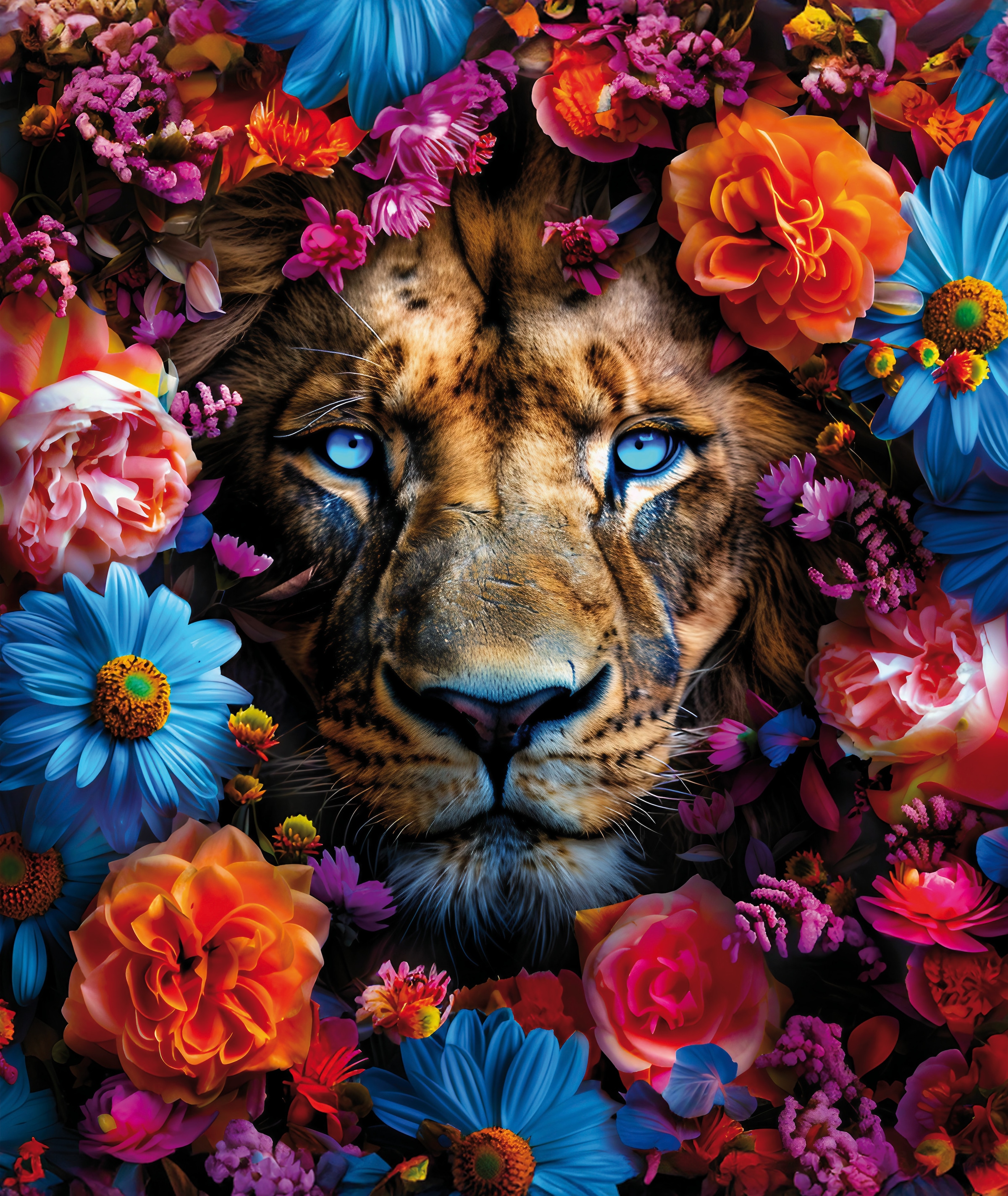 Bönninghoff Leinwandbild, Löwe-Löwen-Tiere-Raubkatzen-Blumen-Blumenbilder-P günstig online kaufen
