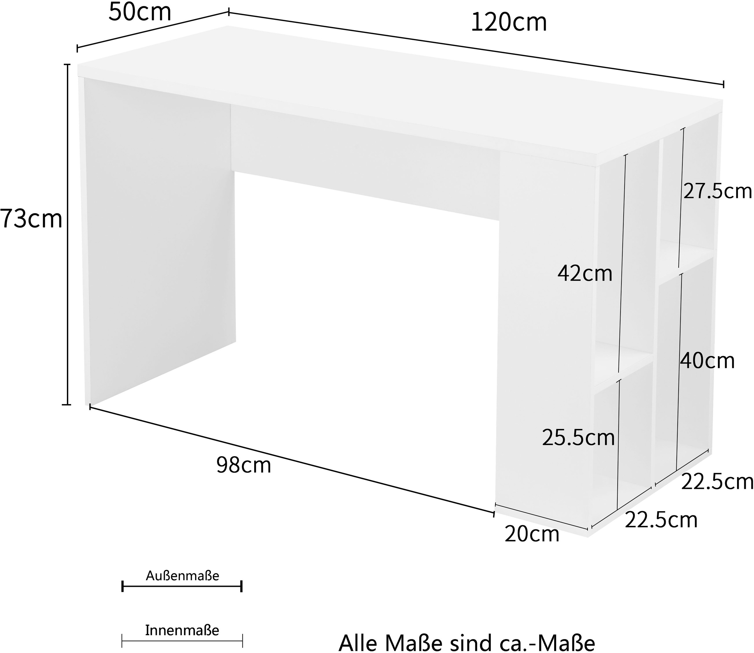 INOSIGN Schreibtisch »Ezzell«, seitlich 4 offene Fächer, kratzfeste Beschichtung, Breite 120 cm