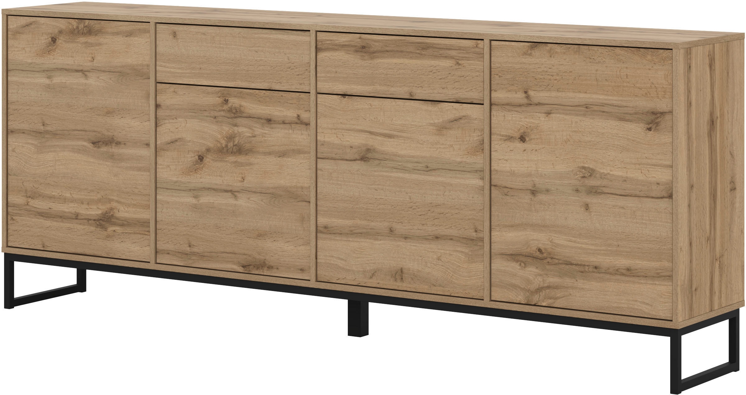 OTTO home Sideboard »Loft, Breite 208,5 cm, grifflose Kommode 4 Türen/2 Schubkästen.« Schubladenschrank mit viel Stauraum, Einlegeböden verstellbar