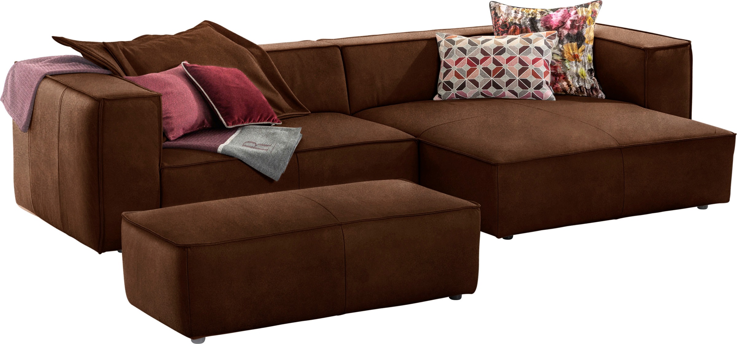 W.SCHILLIG Ecksofa »around-the-block«, (Spar-Set), inklusive Hocker, mit eleganter Biese, mit Federkern