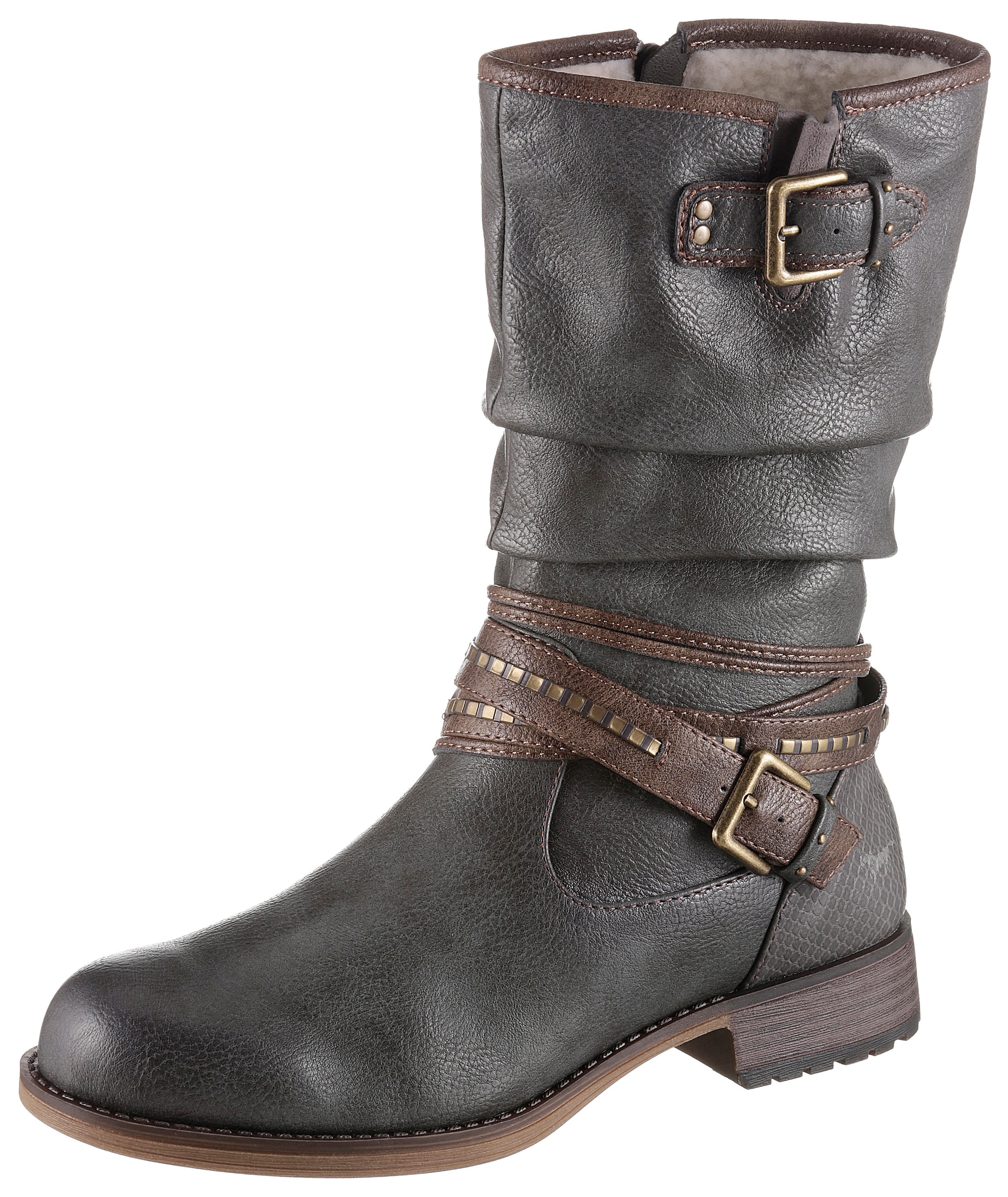 Mustang Shoes Winterstiefel, Stiefelette, Winterboots mit Zierschnallen am slouchy Schaft