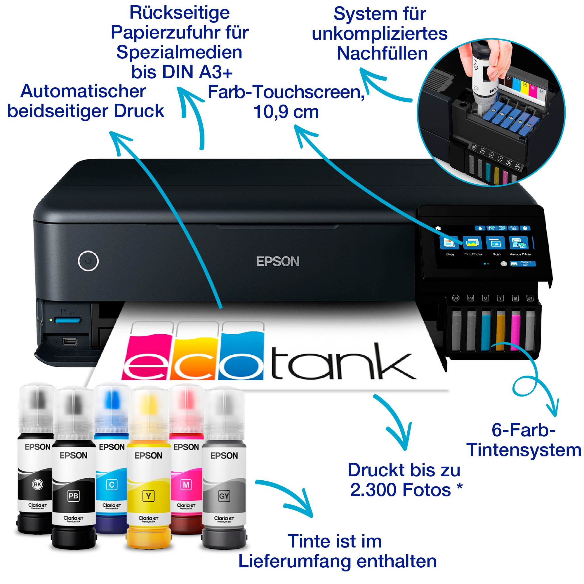Epson Tintenstrahldrucker »EcoTank ET-8550« 3-in-1-Multifunktionsgerät für den alltäglichen Gebrauch