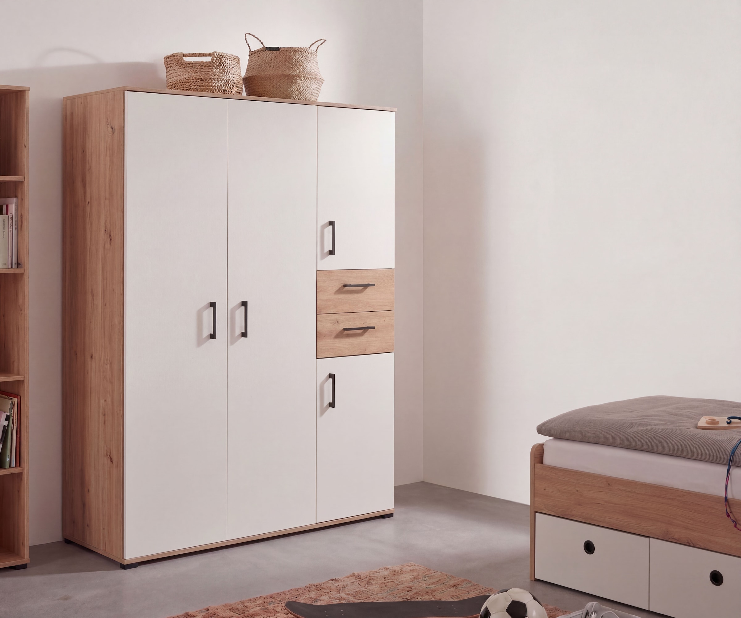 arthur berndt Jugendzimmer-Set »Jugendzimmer-Set »Bente« 5-teilig« 2tlg, 3tlg, 5tlg -Schrank, Bett, Schreibtisch, Sideboard, Standregal, 2 tlg. Artisan Oak Nb/Weiß