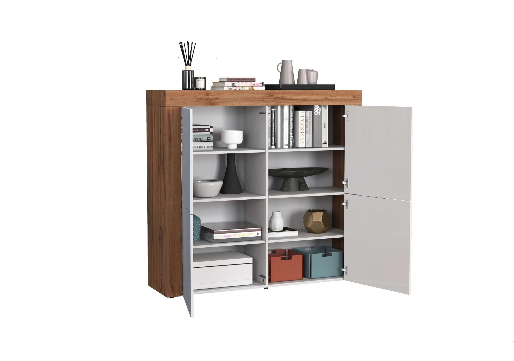 INOSIGN Highboard »CHRONOS Breite 140 cm mit 4 Türen und 8 Fächer 'Made in Italy'«, (1 St.), Hohes Sideboard, Kommode, Schrank, Grifflos mit Push to Open