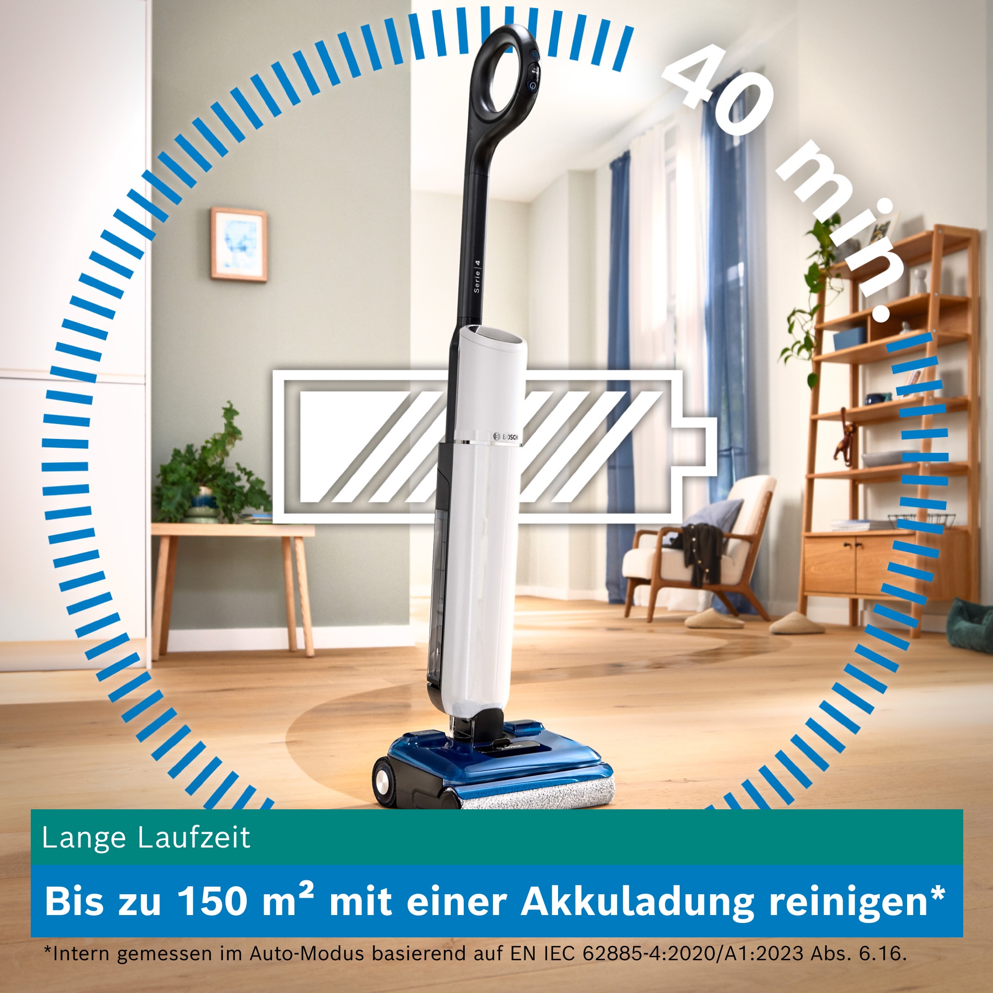 BOSCH Nass-Trocken-Sauger »OneFlow Serie 4 BHF41WM, Selbstreinigung, 24.000 PA Saugkraft« Anti-Haarverwicklung, LED-Licht, Schnelltrocknung, 40 min Akku / 150m²