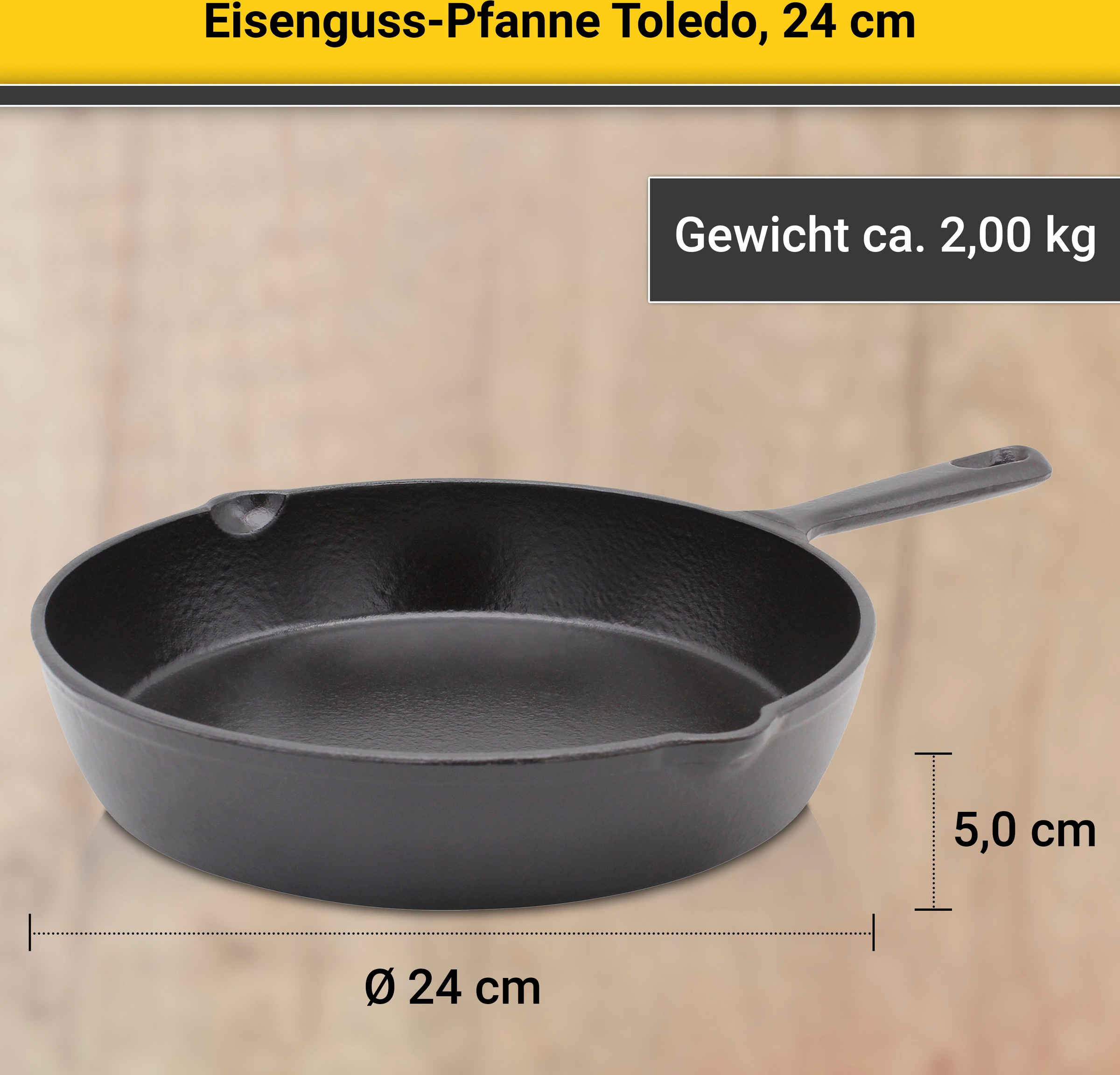 Krüger Bratpfanne »Einsenguss Pfanne TOLEDO«, Gusseisen, (1 tlg.), für Induktions-Kochfelder geeignet