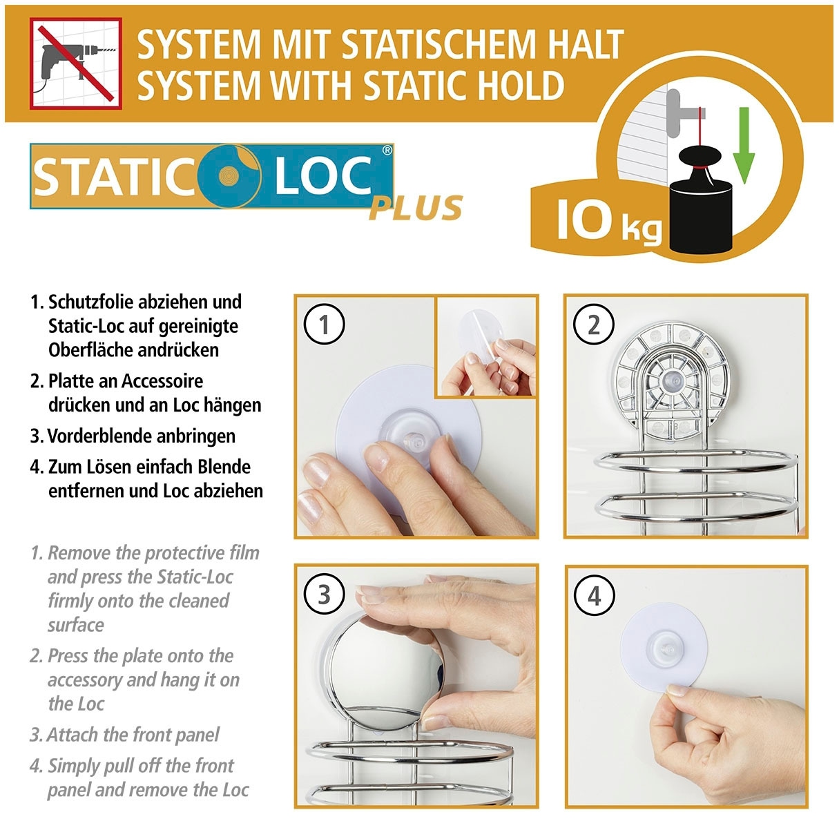 WENKO Haartrocknerhalter »Static-Loc® Plus Osimo«, Befestigen ohne Bohren