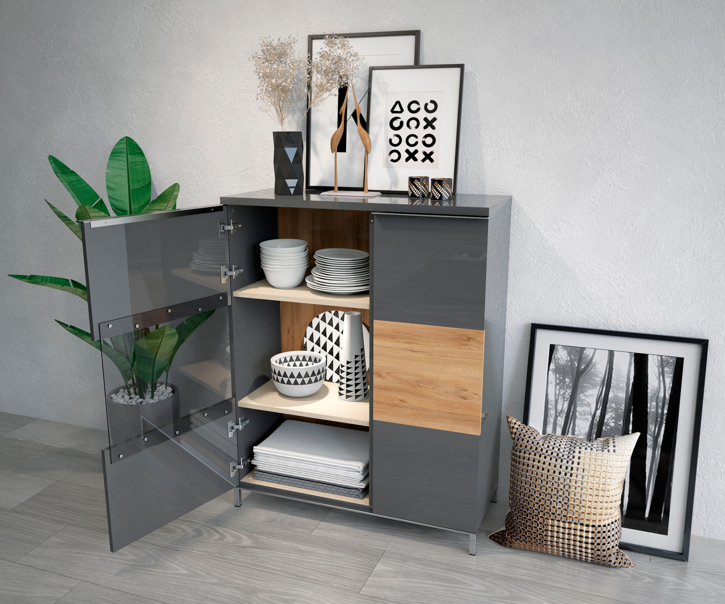 Places of Style Vitrine »Onyx«, (B/H/T): 93,2/116,3/14cm), mit Soft-Close-Funktion