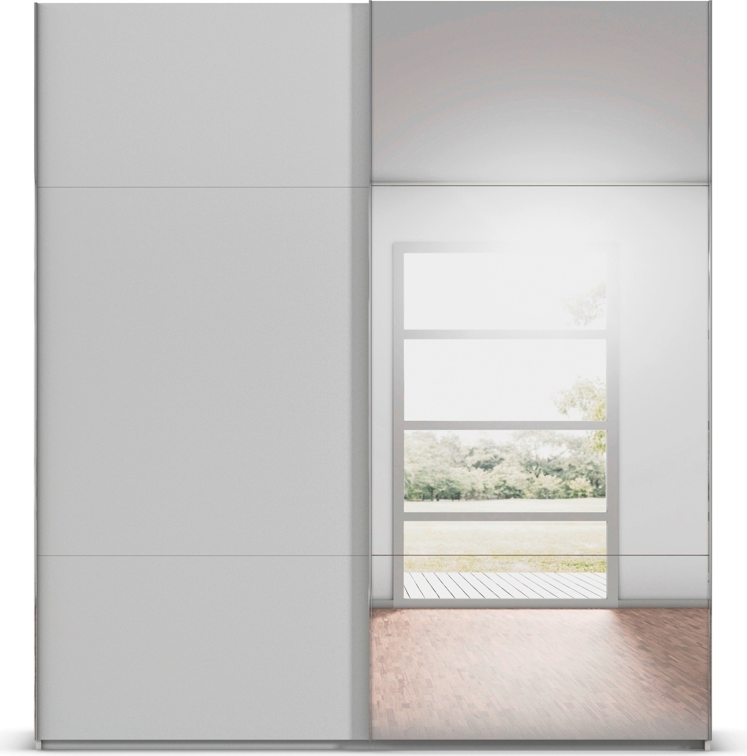 rauch Schwebetürenschrank »Kleiderschrank Schrank Garderobe Schlafzimmerschrank CONTIDO«, (in 3 verschiedenen Ausstattungen BASIC/CLASSIC/PREMIUM), aus hochwertigem Material in 6 Breiten 2 Griff-Farben MADE IN GERMANY