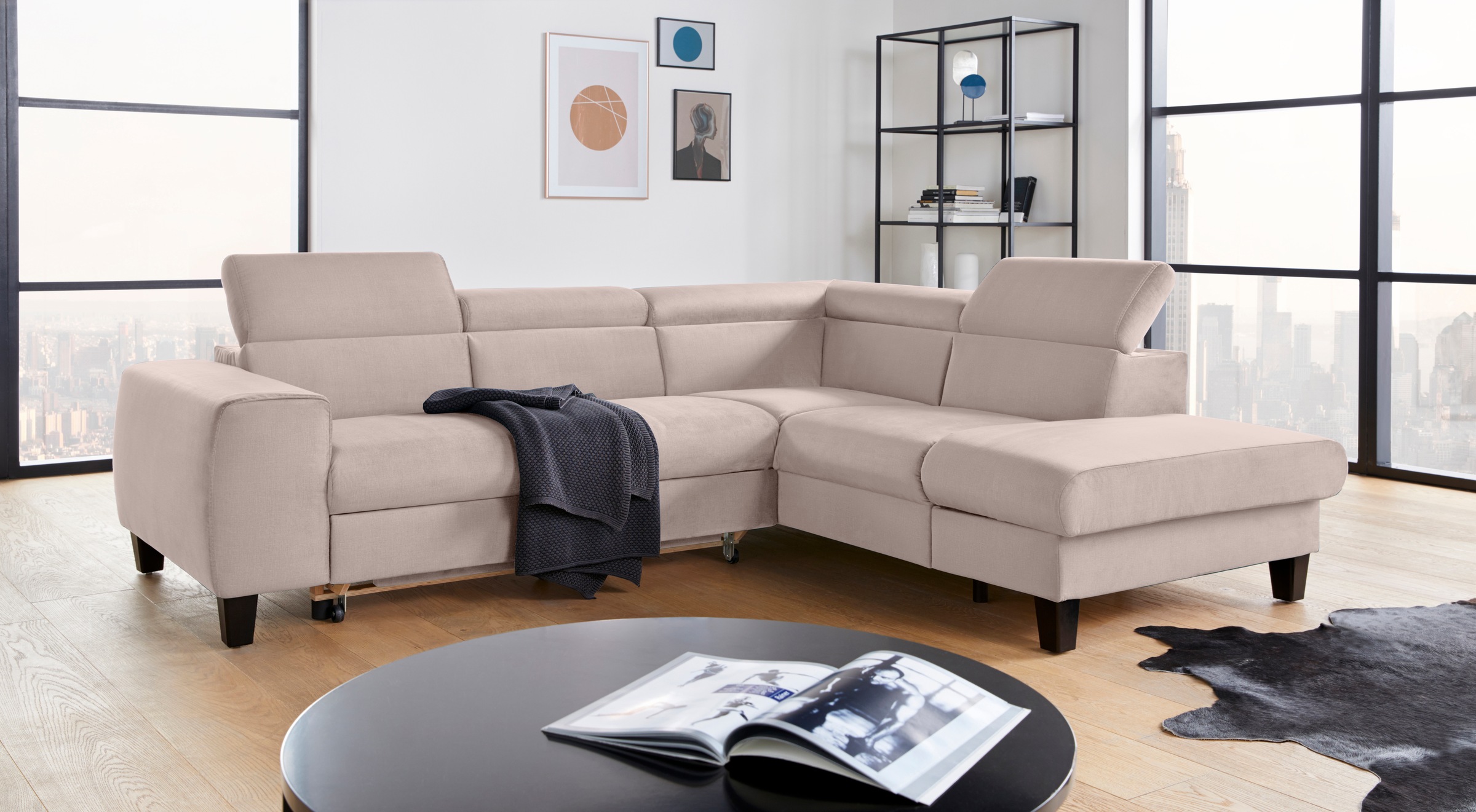 COTTA Ecksofa »Morven L-Form mit Kopfteilverstellung«, wahlweise mit Bettfunktion, Bettkasten & Wireless-Charger