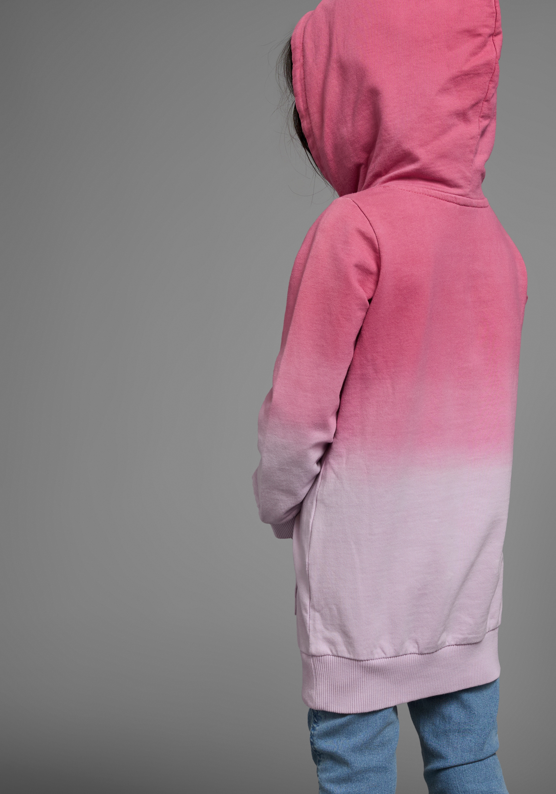 KIDSWORLD Kapuzensweatshirt », Longsweatshirt mit LOVE print«, Langarm,  po-bedeckend,  mit Glitzerdruck,  aus Baumwolle

