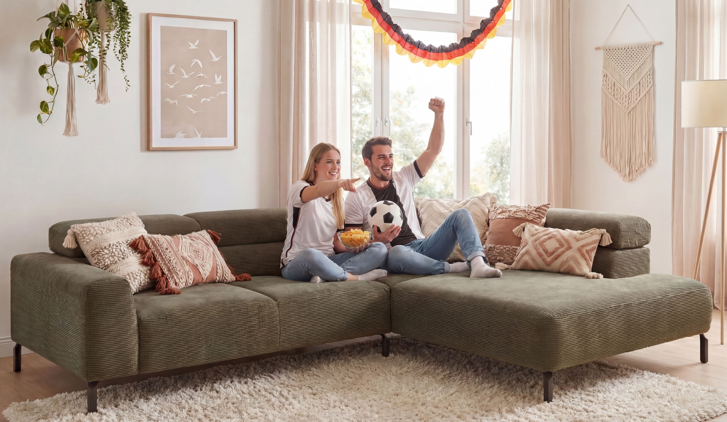 Home affaire Ecksofa »Antonelli, L-Form,  incl. Kopfteilverstellung, Breite 312 cm« ohne Sitztiefenverstellung, in Cord, bleu