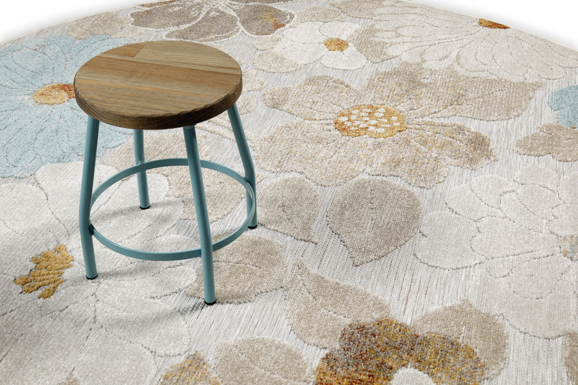 Wecon home Outdoorteppich »Beach Flower«, rund, 5 mm Höhe, für Innen & Außen, strapazierfähig, pflegeleicht, Hoch-Tief Effekt