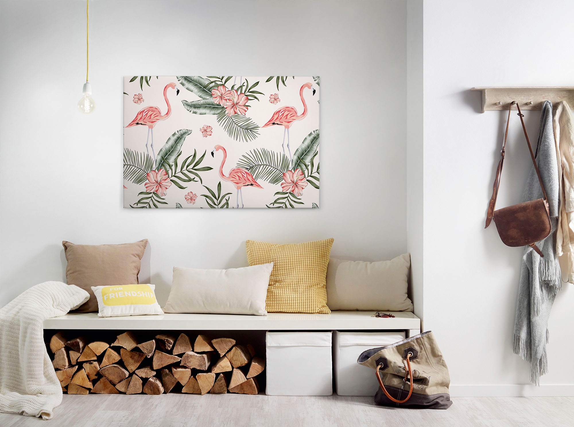 Bricoflor Flamingo Leiwand Bild In Weiß Und Rosa Modernes Wandbild Für Küch günstig online kaufen