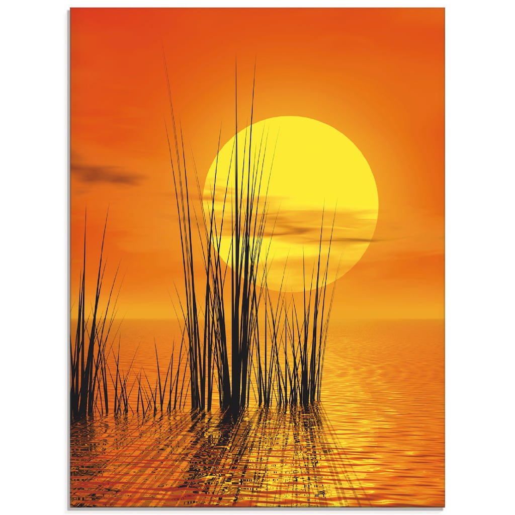 Artland Glasbild »Sonnenuntergang mit Schilf«, Sonnenaufgang & -untergang, (1 St.)