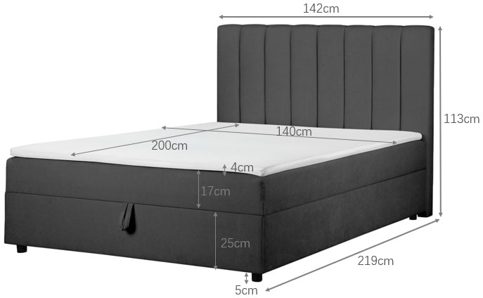 OTTO home Boxbett »HAILEYY, Polsterbett mit Bettkasten, inkl. Taschenfederkernmatratze H3« mit Kaltschaumtopper, Chenille-Bezug, 140x200 & 180x200 cm