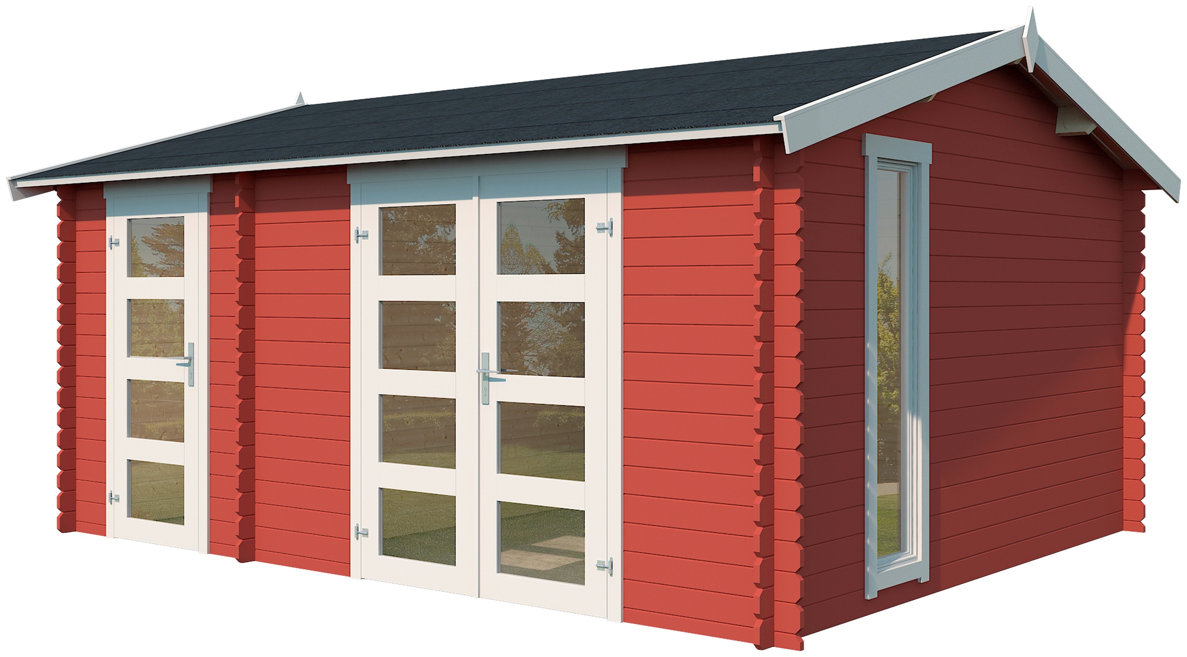 LASITA MAJA Gartenhaus »Carroz 2«, (Set), Blochbohlenhaus 28mm 2-Raum, Fundamentmass 4560x3600, Schwedenrot